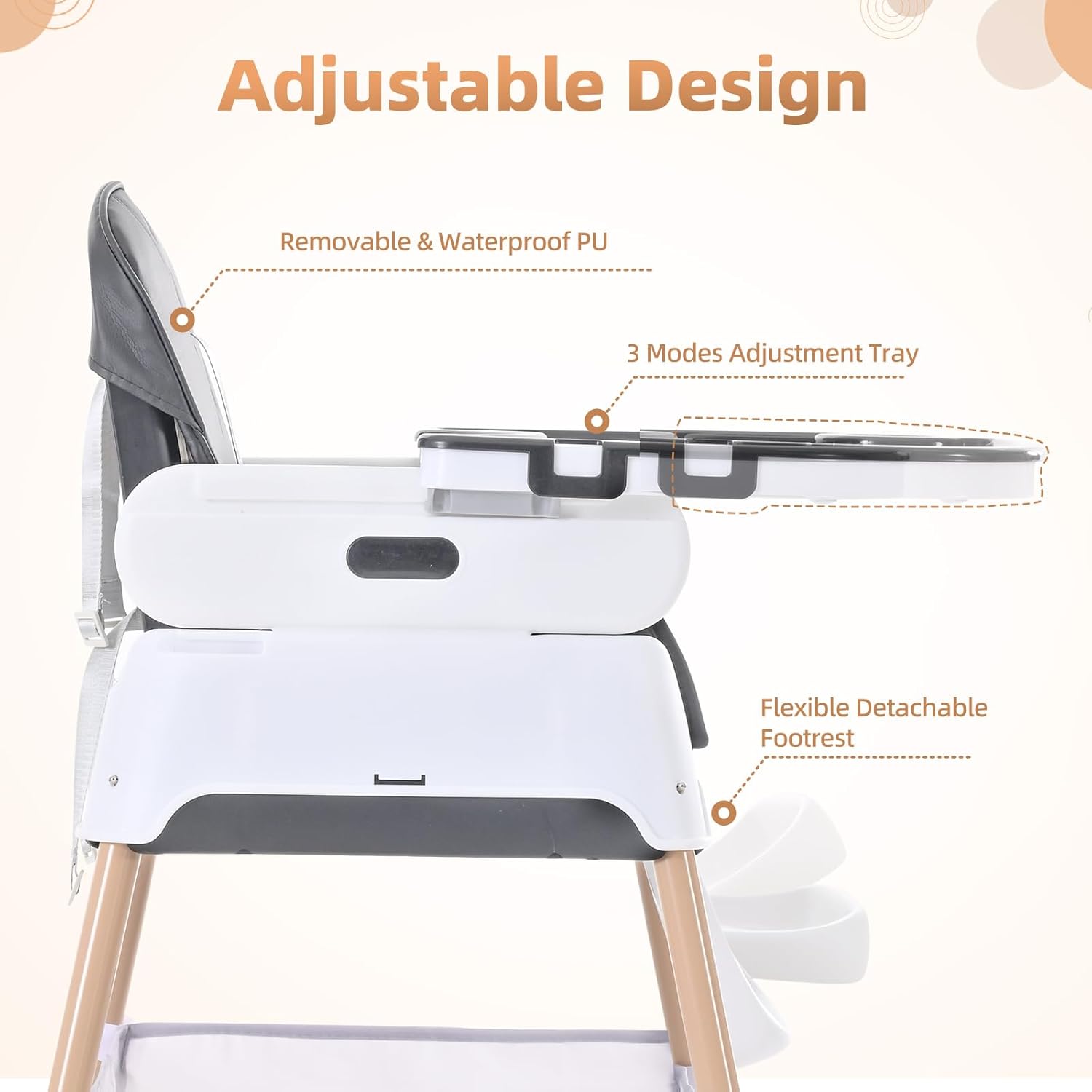 Detalle de Cozydwells 3-in-1 High Chair for Babies and Toddlers (Grey)