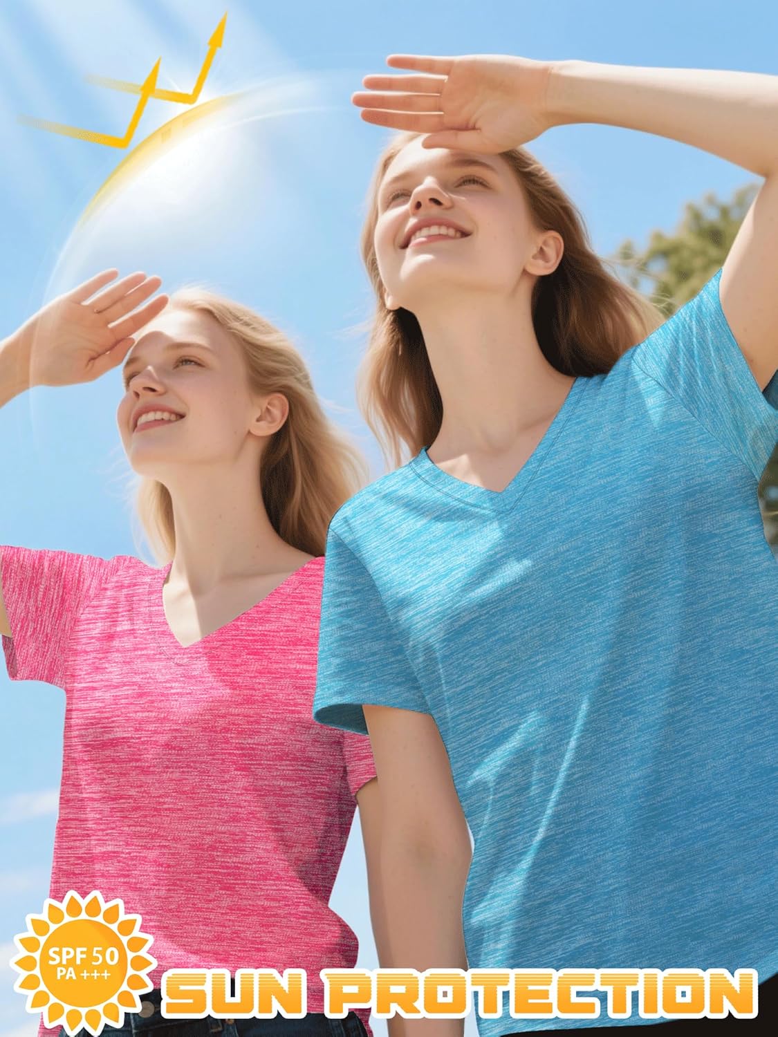 Thumbnail 1 de Sportshirt Damen Kurzarm V-Ausschnitt UPF 50+ – 5er-Pack, atmungsaktiv und flexibel