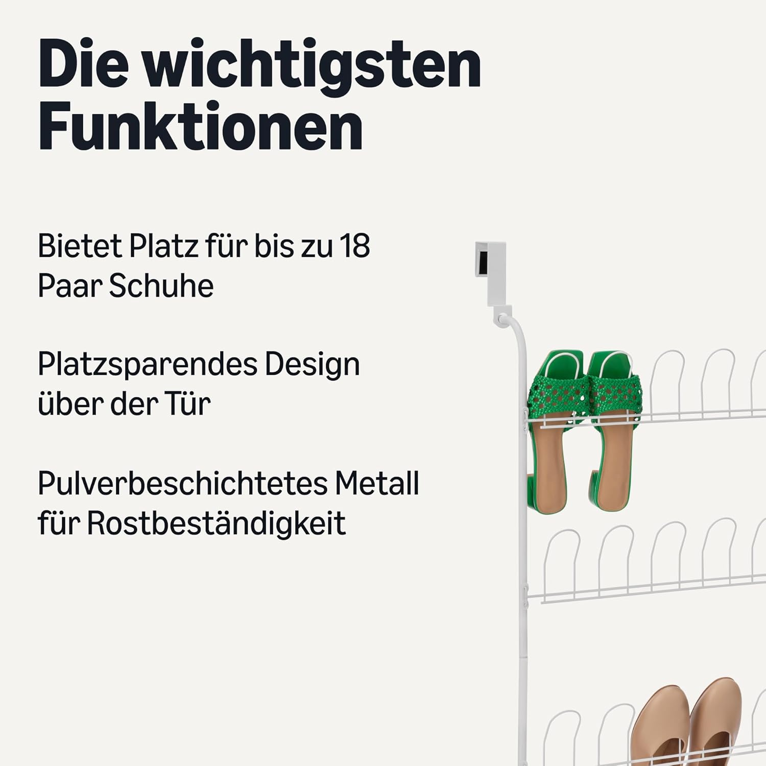 Detalle de Amazon Basics Tür-Schuhregal aus Metall für 18 Paar Schuhe – Weiß, 56 x 14 x 153 cm