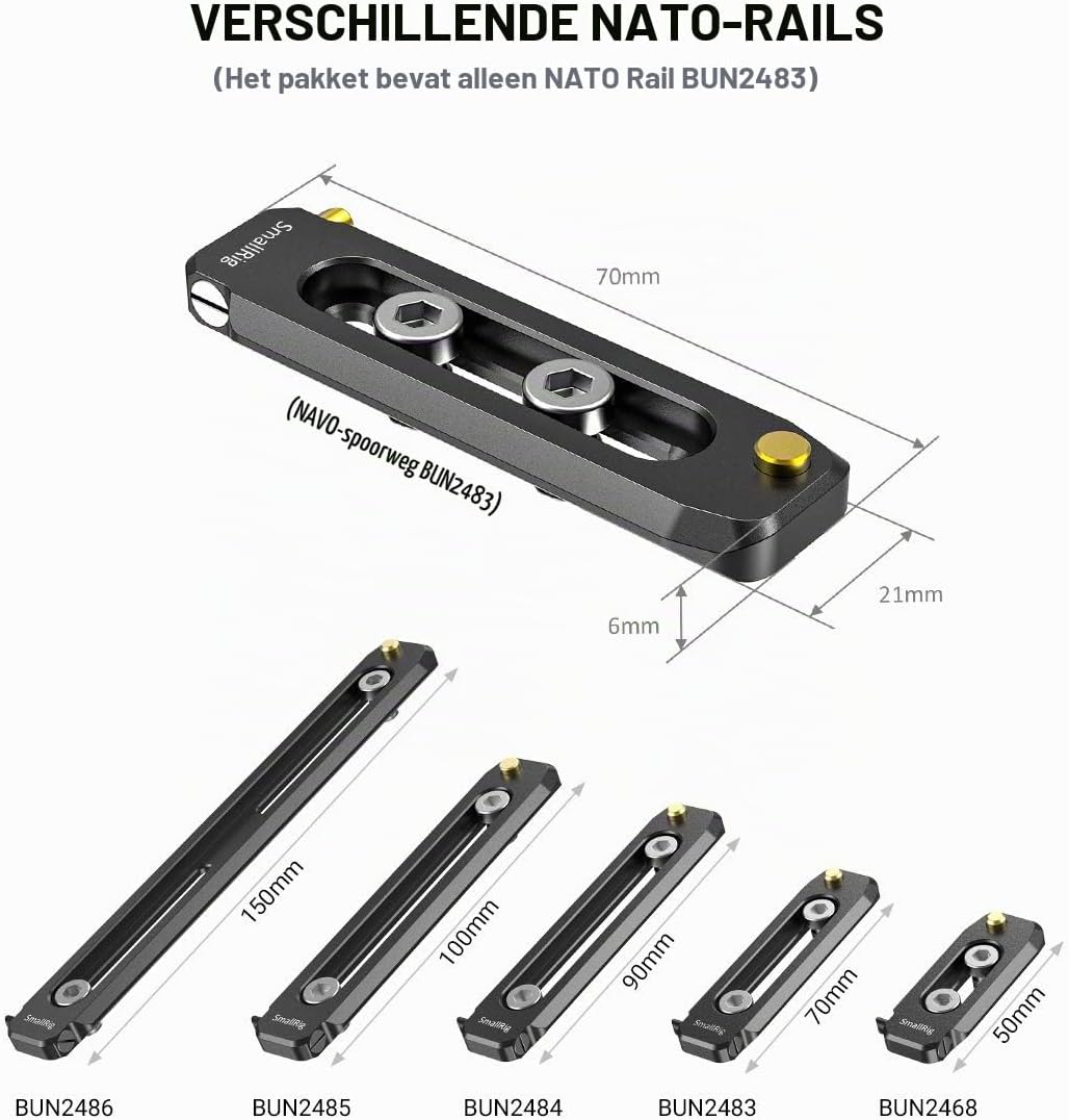 Detalle 1 de SMALLRIG 2483B Low Profile NATO-rail van 70 mm voor camera-rigs