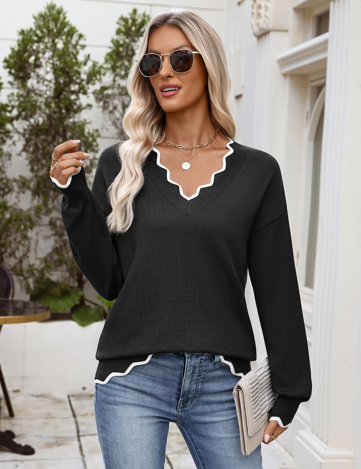 Detalle de Zeagoo Women's V-Neck Sweater