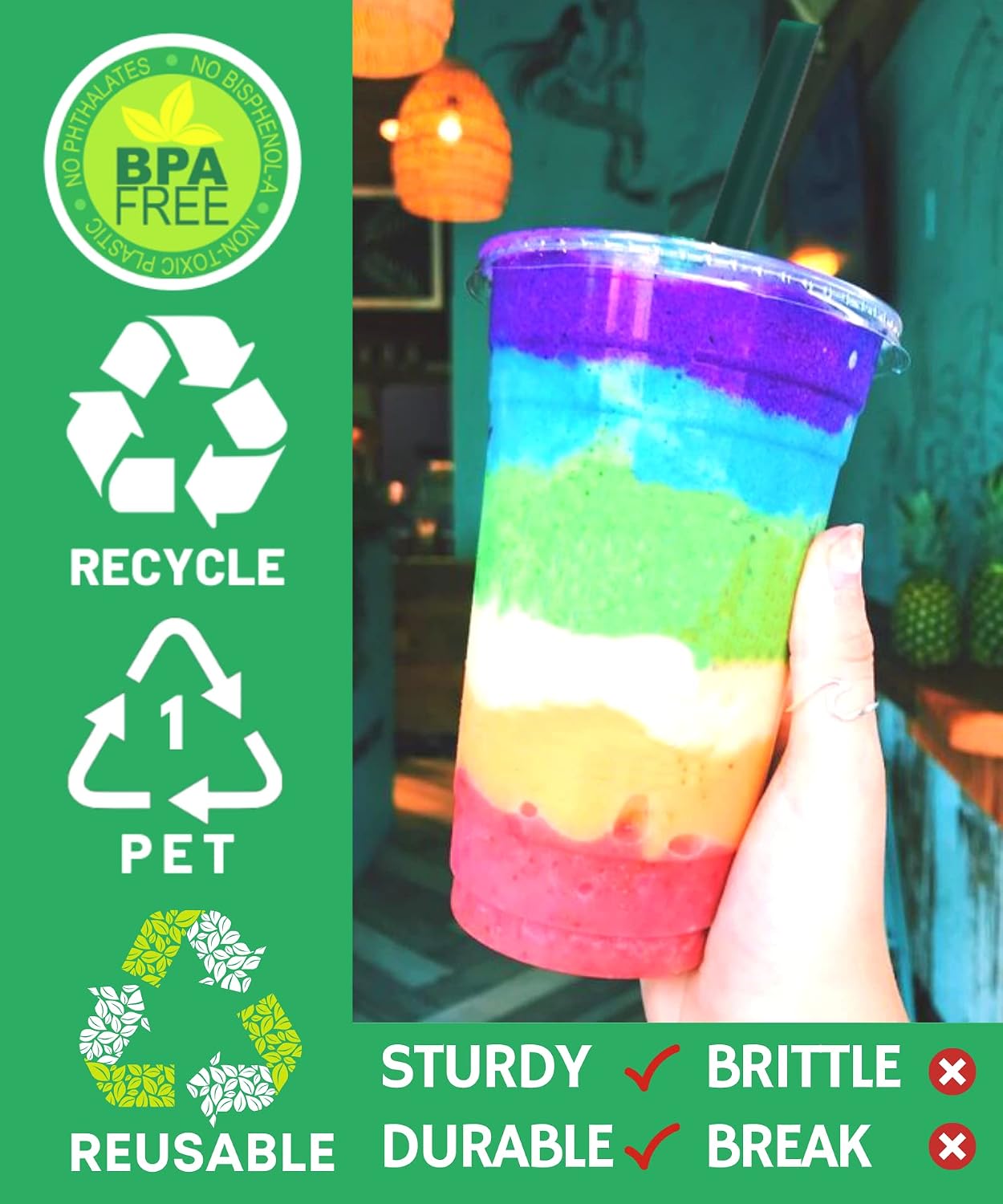 Thumbnail 2 de Aatriet 100 Sets 32 oz Clear Plastic Cups with Lids and Straws