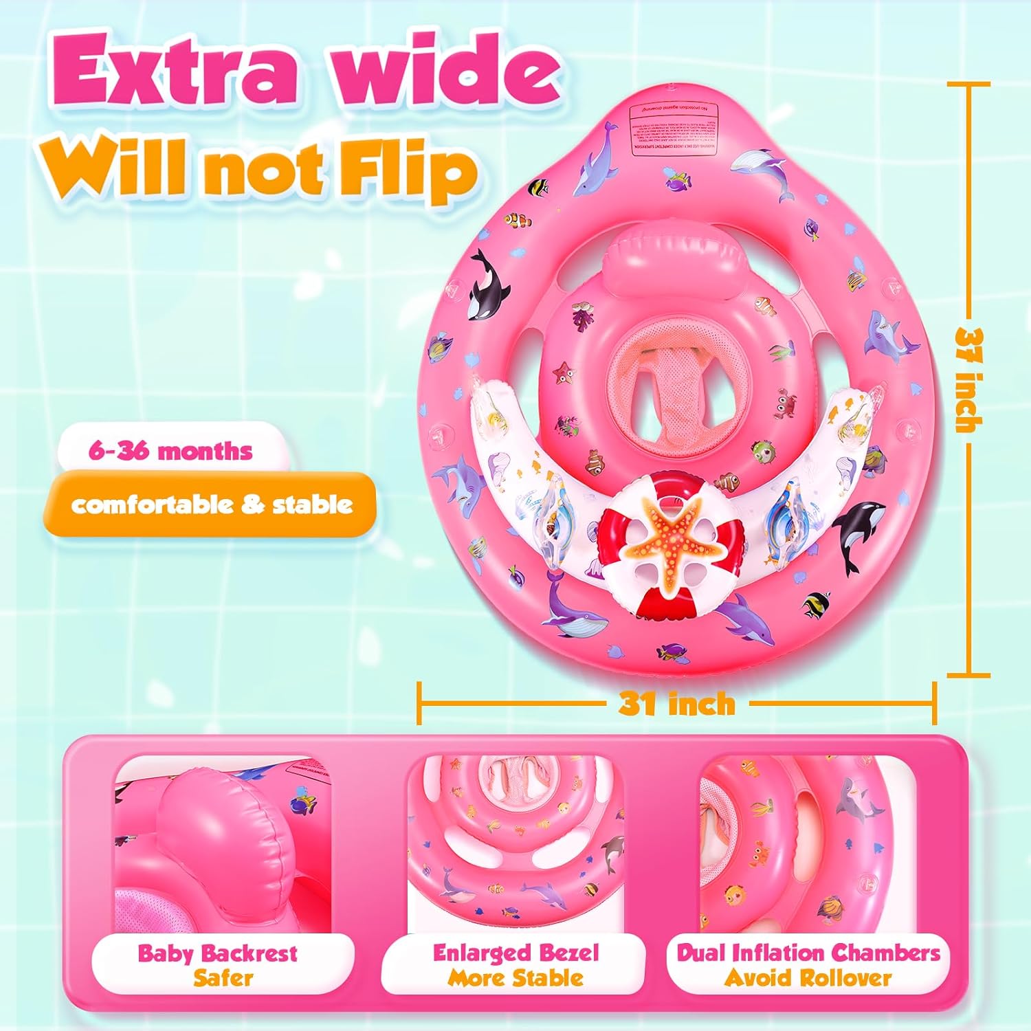 Thumbnail 4 de Baby Pool Float with Canopy UPF50+ Sun Protection for 6–36 Months