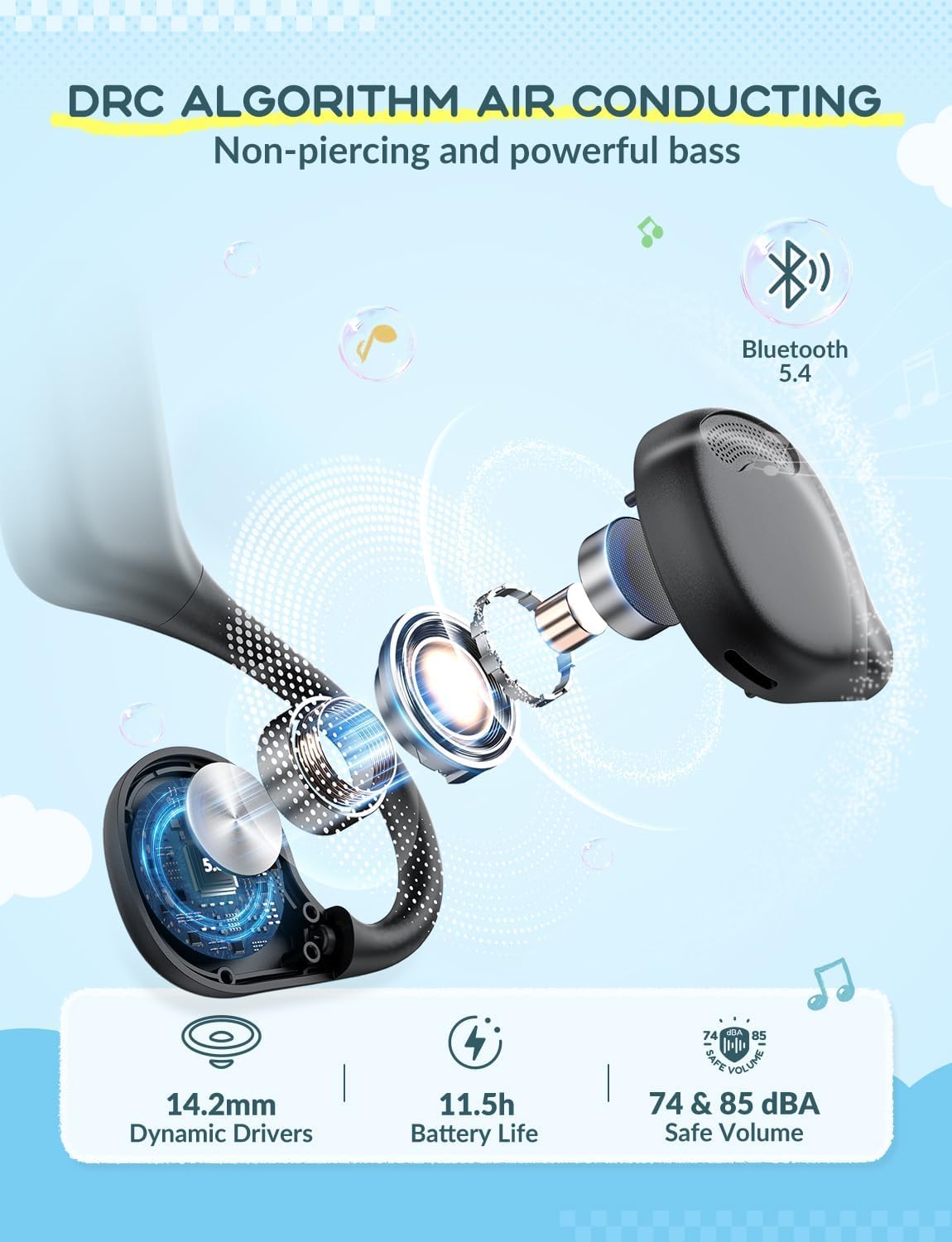 Thumbnail 3 de iClever Kinder-Kopfhörer mit Knochenleitung (offen), IPX5 & Bluetooth 5.3 – sicherer Hörgenuss für Kinder