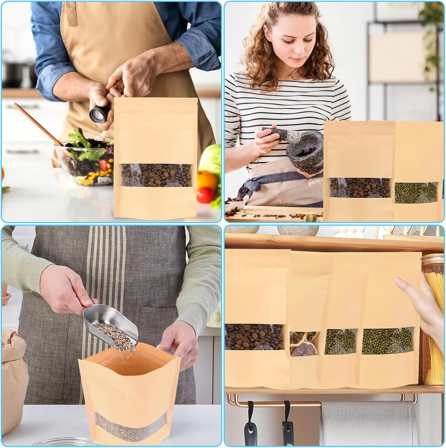 Detalle de SWIHELP Kraft20x30 voedselzakken met venster, zip en kraftpapier, 200 stuks