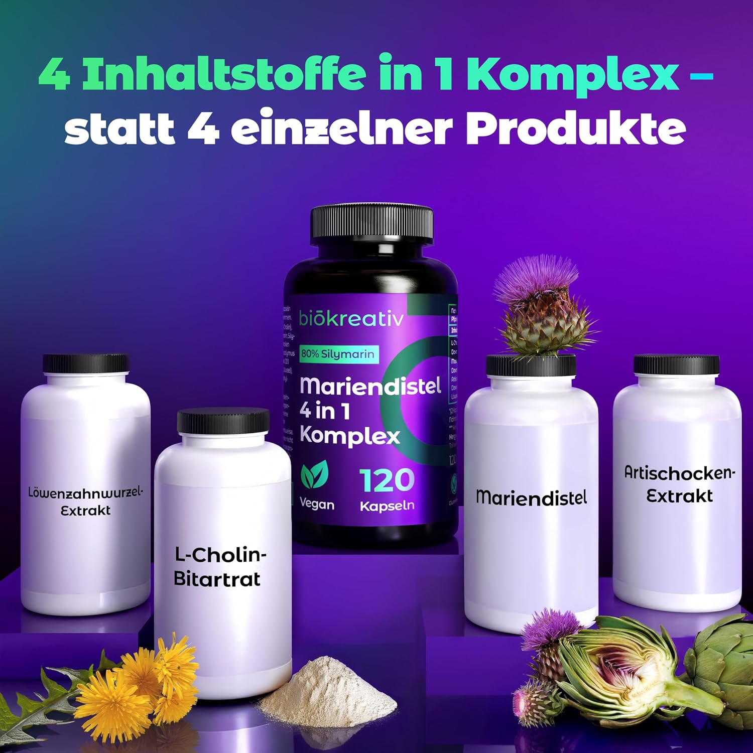 Detalle 2 de Biōkreativ Mariendistel Leberfunktion Komplex 120 Kapseln