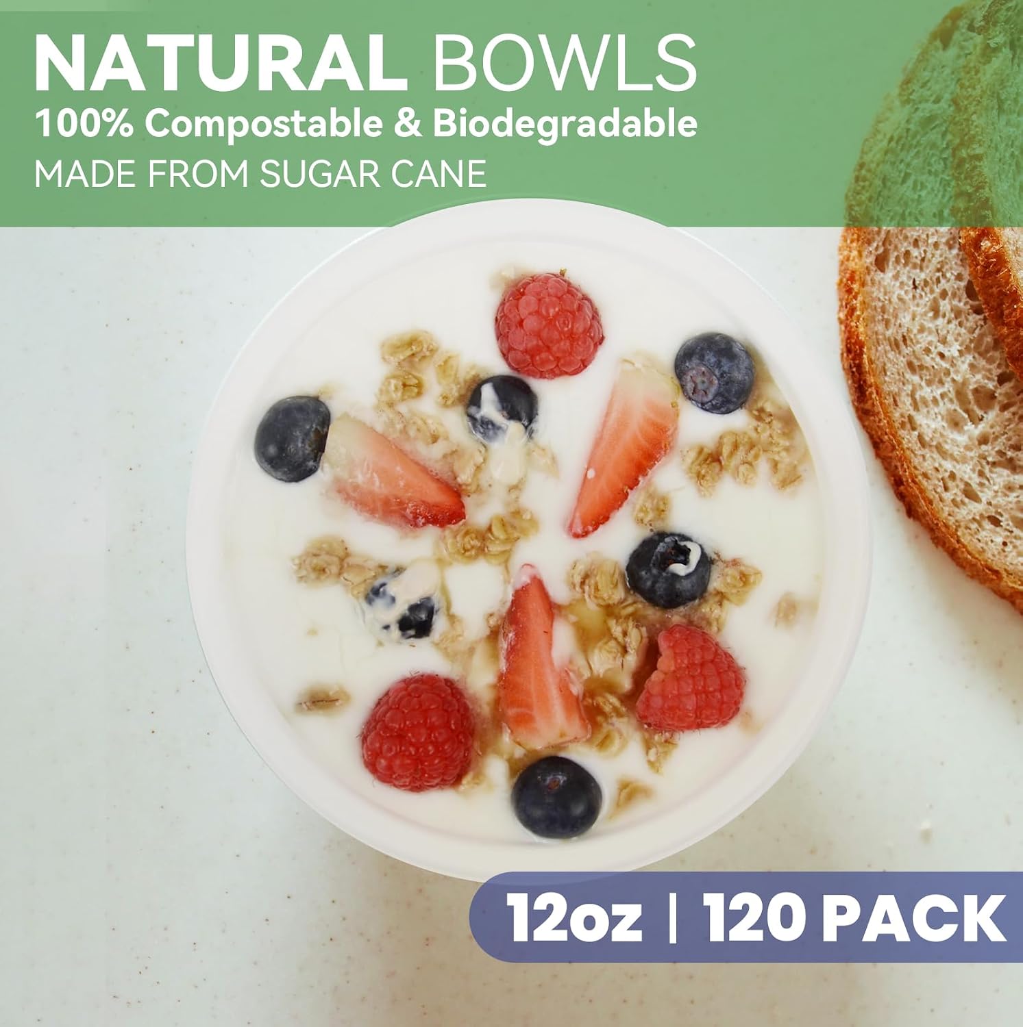 Detalle 2 de GreFusion Ultra 12oz Sugarcane Disposable Bowls (120 Pack) – Heavy-Duty Paper Bowls