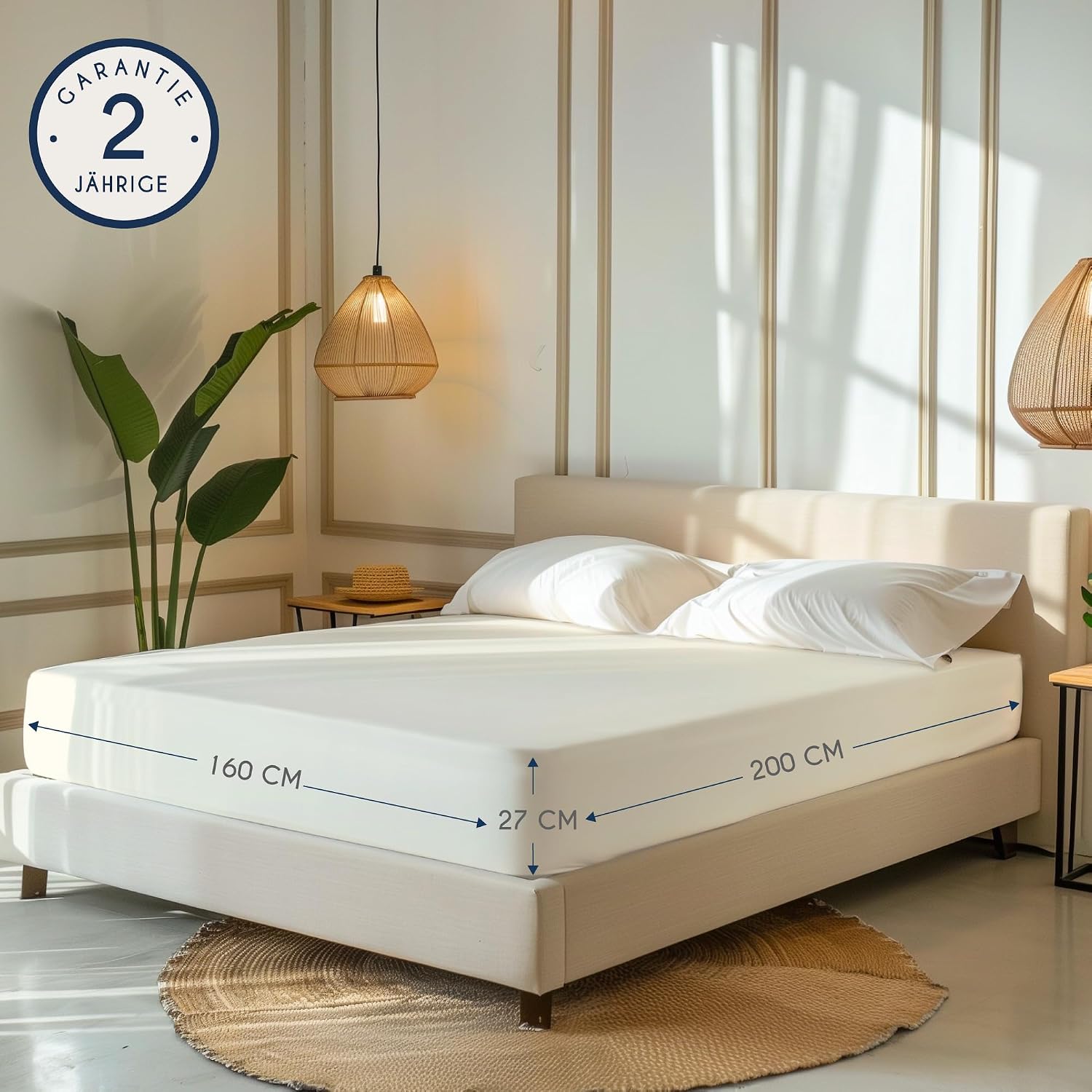 Detalle 2 de Dreamzie Spannbettlaken 160×200 cm Jersey Baumwolle beige