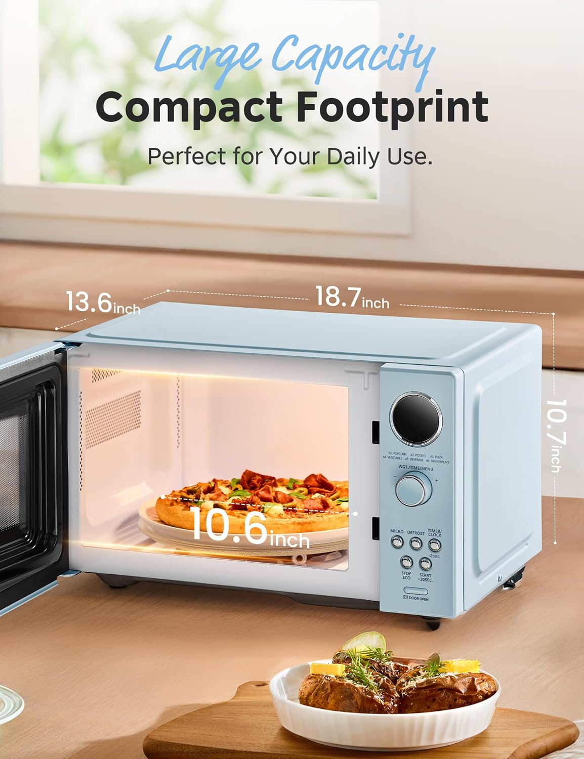 Detalle de COMFEE' Retro Microwave Oven (CMO-MMP02AAGN) – 0.9 cu.ft, 900W, Green, 6 Auto Menus