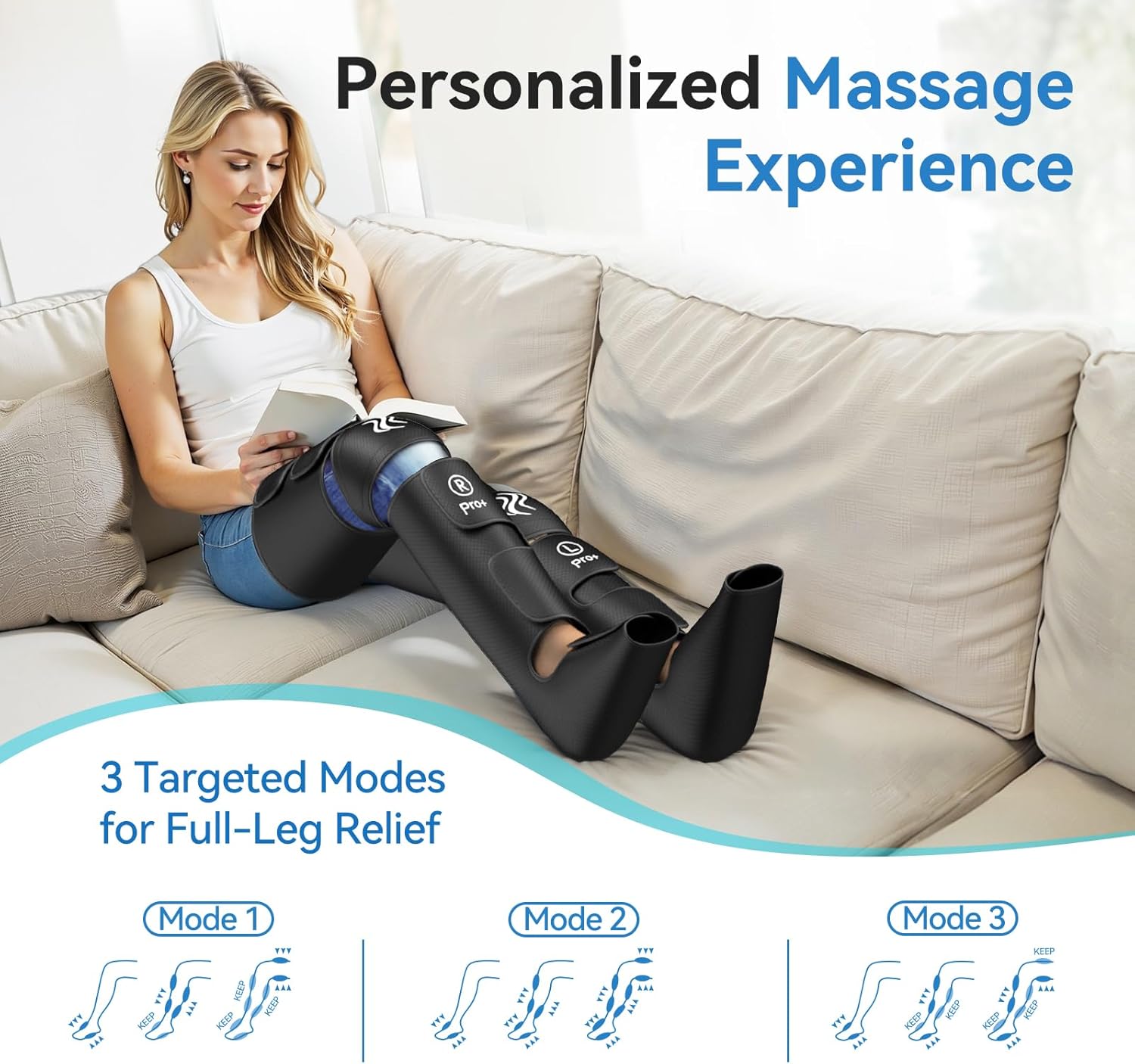 Thumbnail 4 de Leg Massager with Air Compression & Heat, 6×2 Airbags Adjustable Compression Boots (Black)