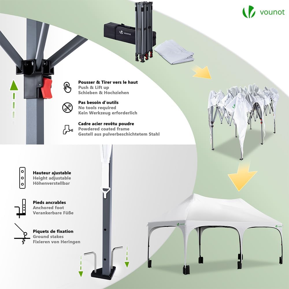 Thumbnail 3 de VOUNOT 3mx6m Pop Up Gazebo with 6 Removable Sidewalls & 6 Weight Bags – White