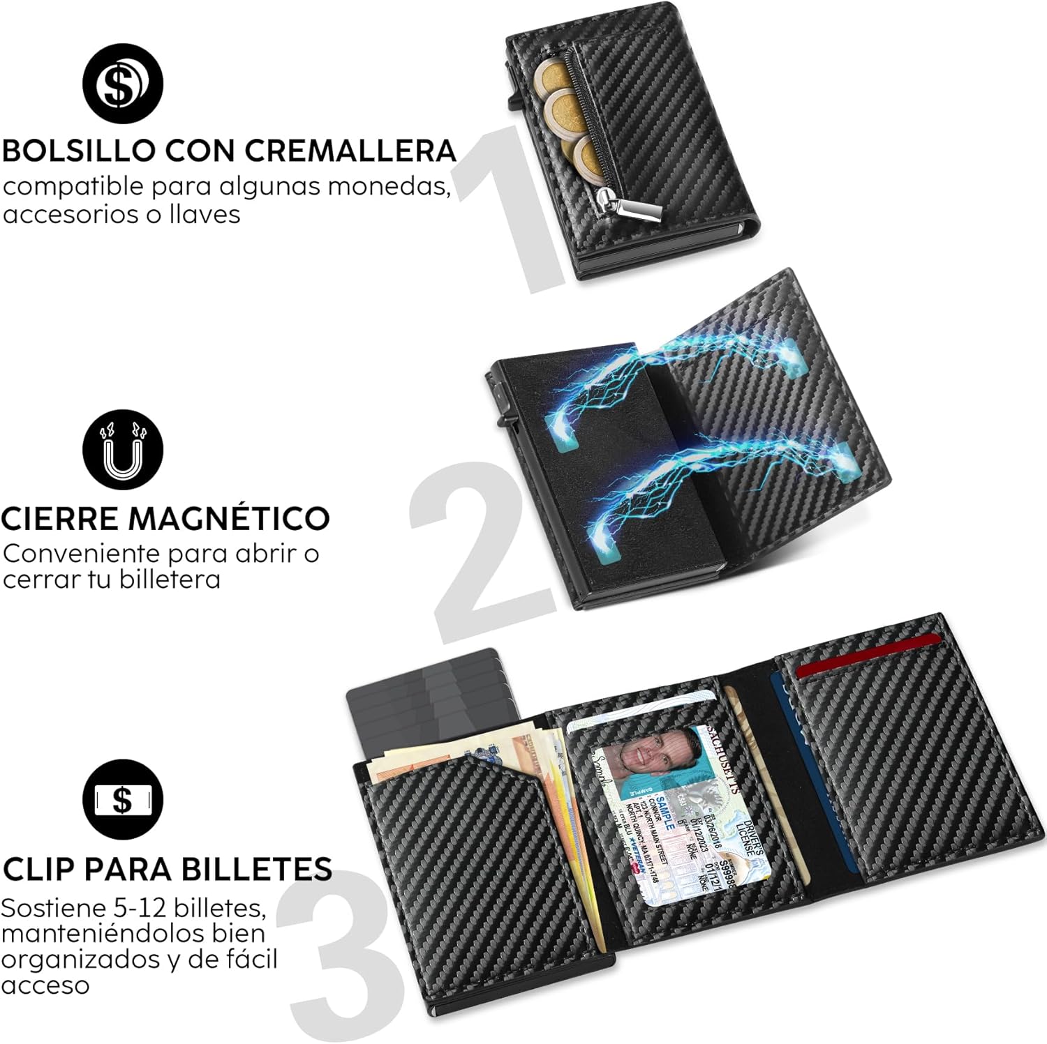 Detalle de TENBST Geldbörse Herren | Slim Wallet mit Pop-up Kartenfach, Münzfach und RFID-Schutz