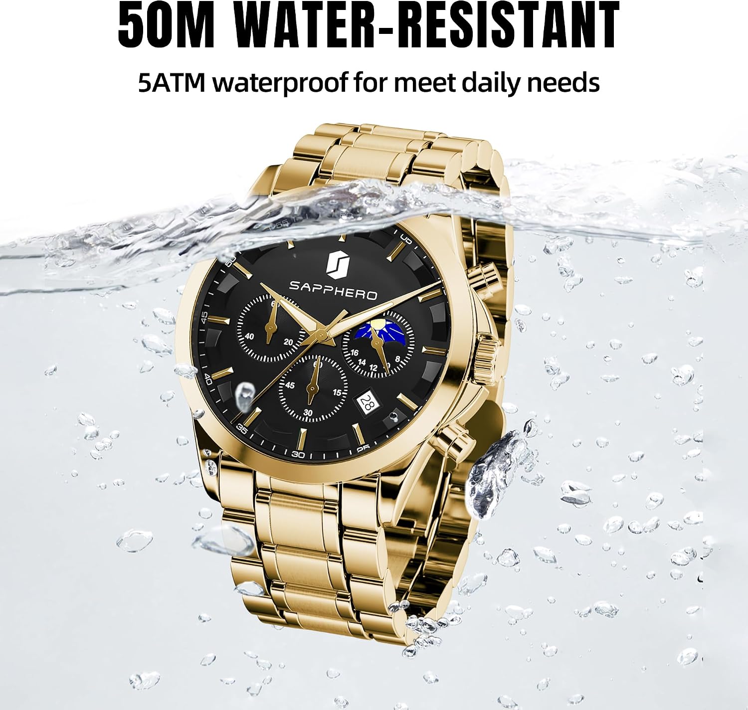 Detalle 2 de BENYAR BY Orologi uomo multifunzione cronografo al quarzo nero con cinturino in pelle e datario