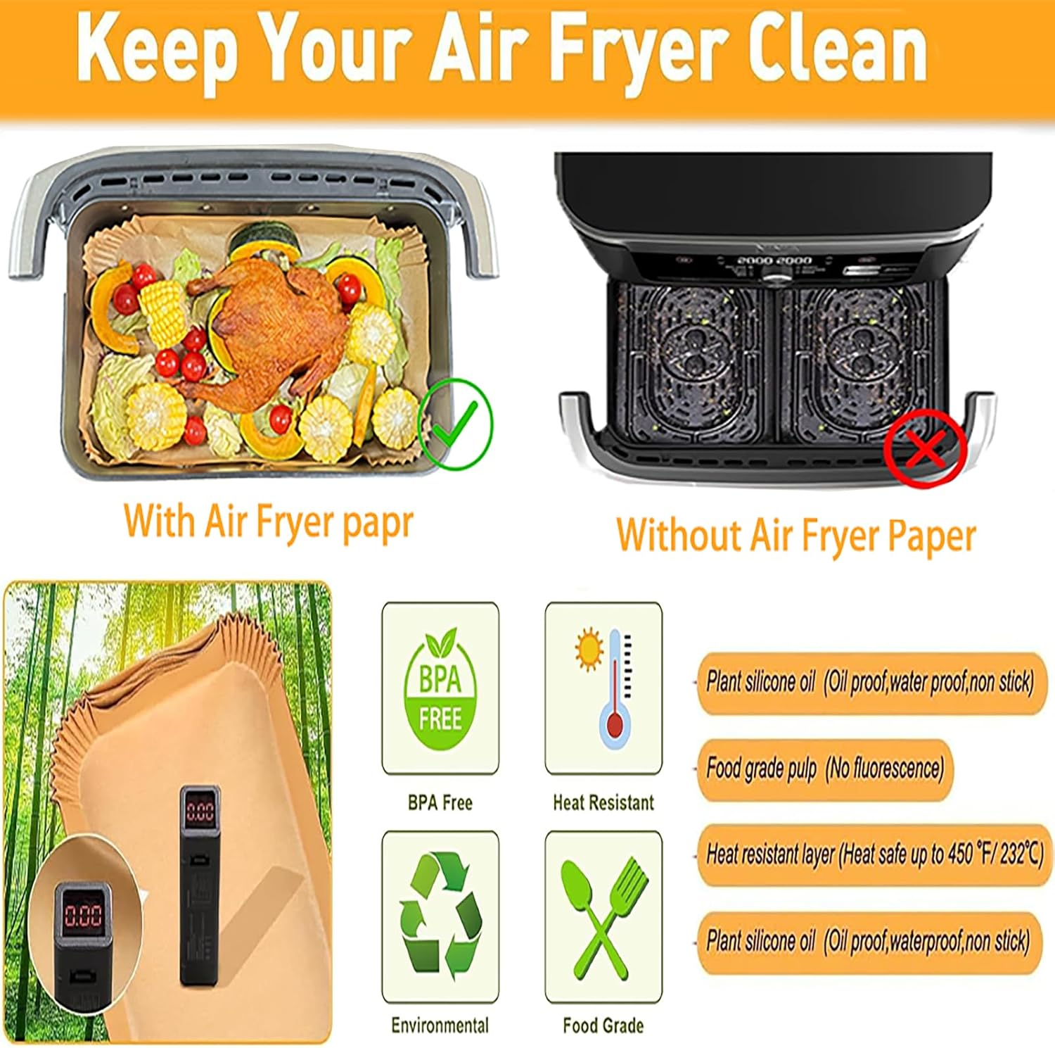 Thumbnail 4 de Lot de 160 papiers cuisson air fryer Ninja Flex 10,4 L AF500EU – doublures jetables pour accessoires