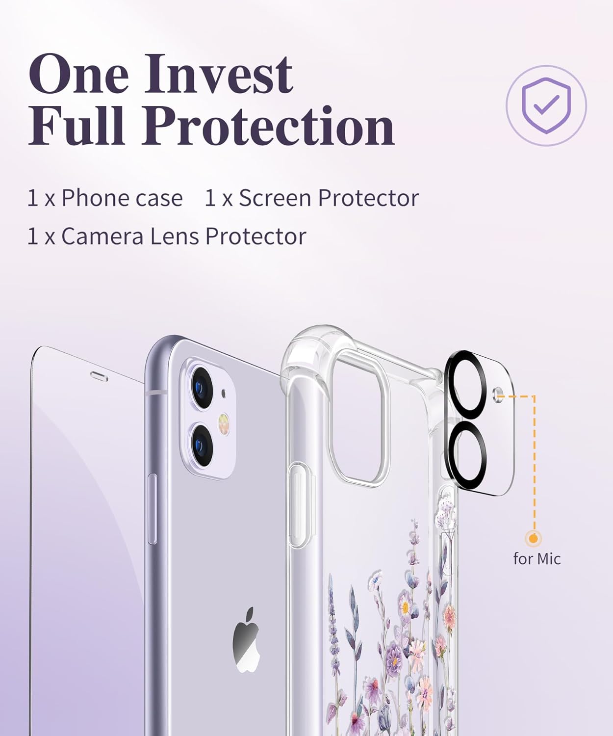 Thumbnail 6 de GVIEWIN Floral iPhone 11 Case (6.1) with Tempered Glass Screen Protector & Camera Lens Protector