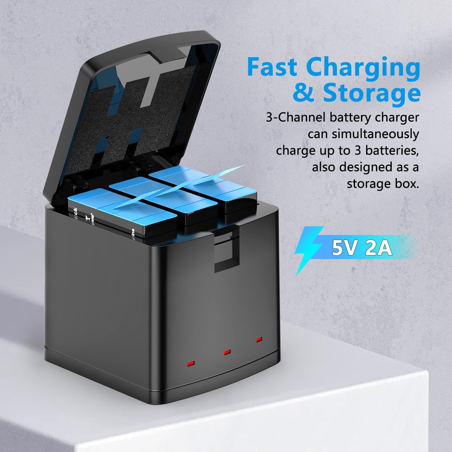 Thumbnail 6 de Melasta 1800mAh Battery Charger for GoPro Hero 12/11/10/9 with 3-Channel Fast Charging (USB-C, LED indicators)