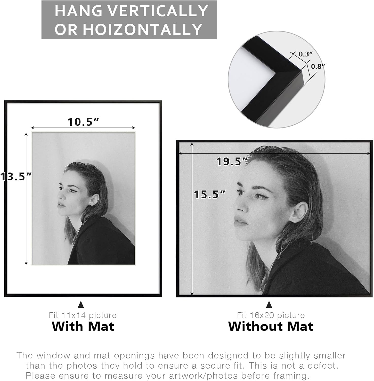 Thumbnail 3 de Golden State Art 16x20 Aluminum Picture Frame with Real Glass Cover (Black)