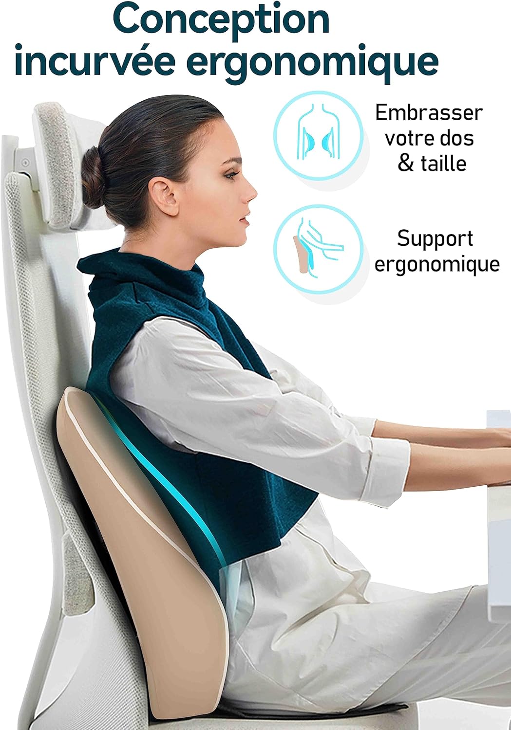 Thumbnail 2 de Travel Ease Coussin de Soutien Lombaire Ergonomique – Mousse à mémoire pour siège de voiture et bureau, dossier beige