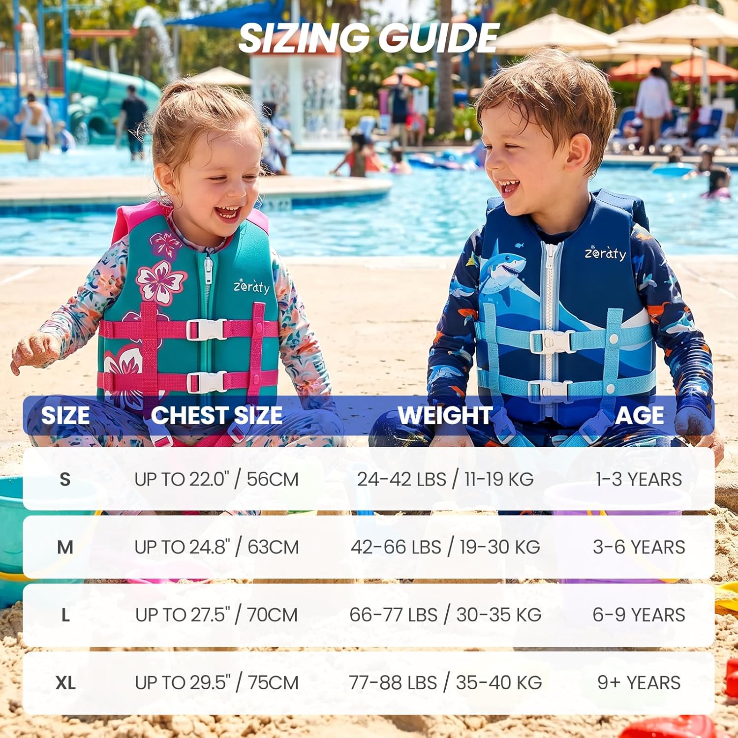Detalle de Zeraty Toddler Neoprene Swim Vest: Safe, Adjustable Float Jacket for 20–80 Lbs