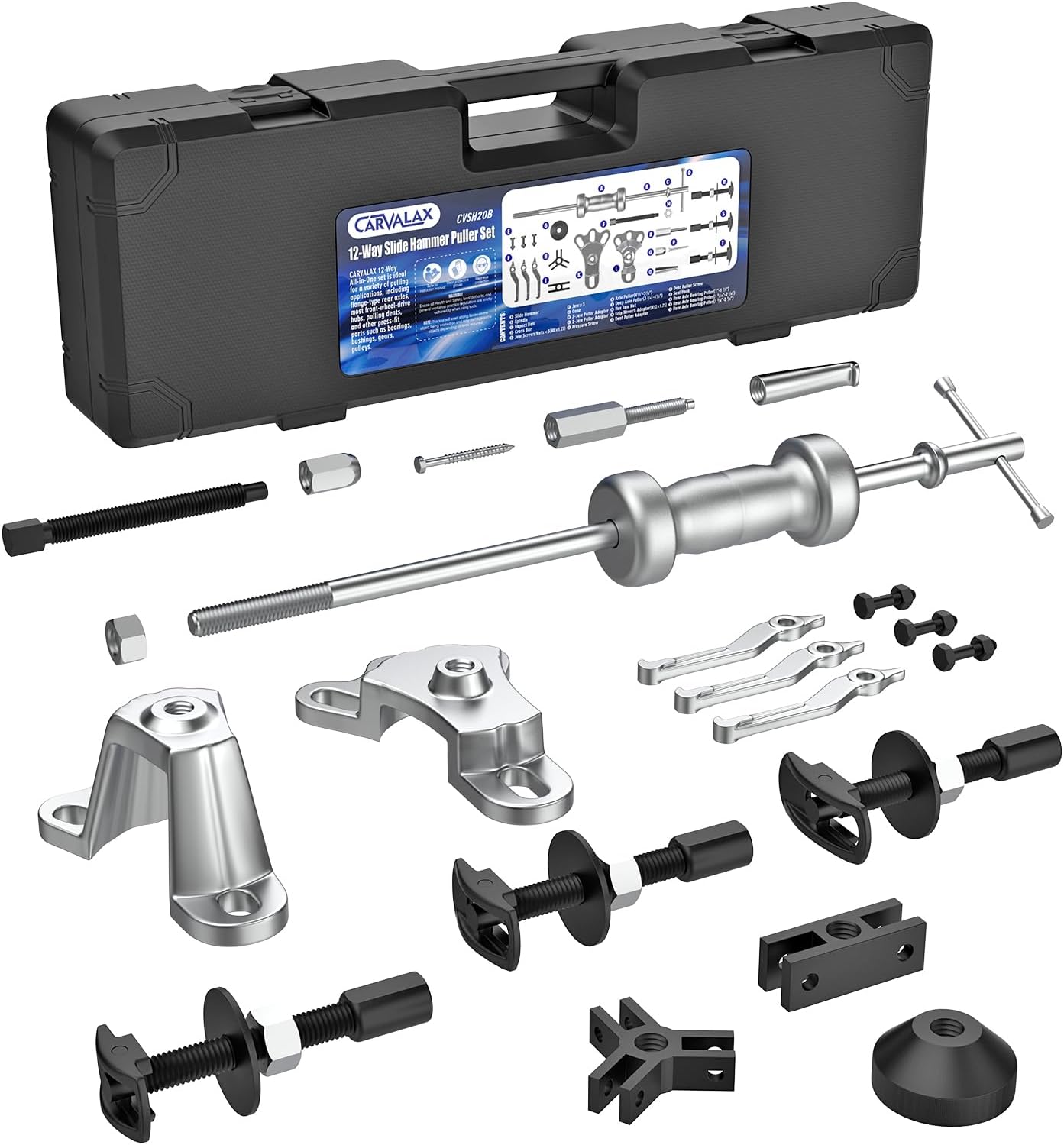 Detalle de CARVALAX 12-Way Slide Hammer Puller Set — 23-Piece Heavy-Duty Auto Repair Kit