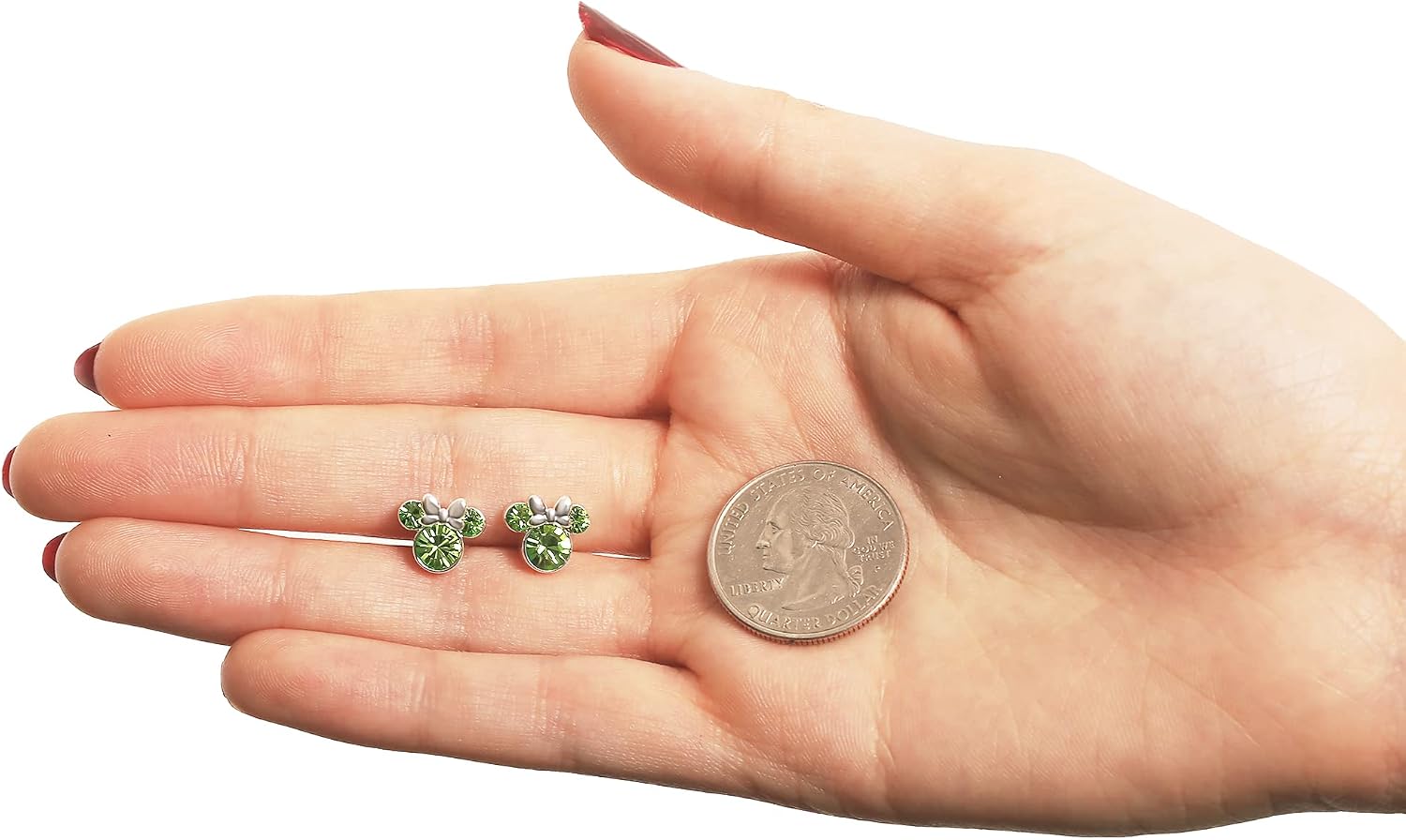 Detalle de Boucles d'oreilles Minnie Mouse à tige avec pierre de naissance — argent plaqué et peridot (août)