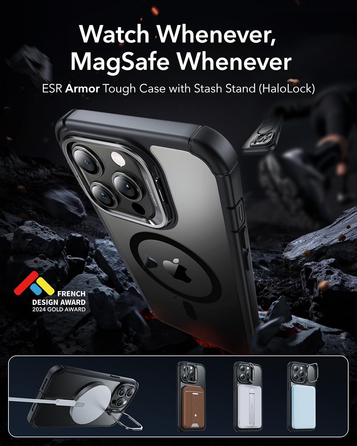 Detalle 2 de ESR Armor Series Case with Stand for iPhone 13 Pro Max (Clear Black) with MagSafe Compatibility
