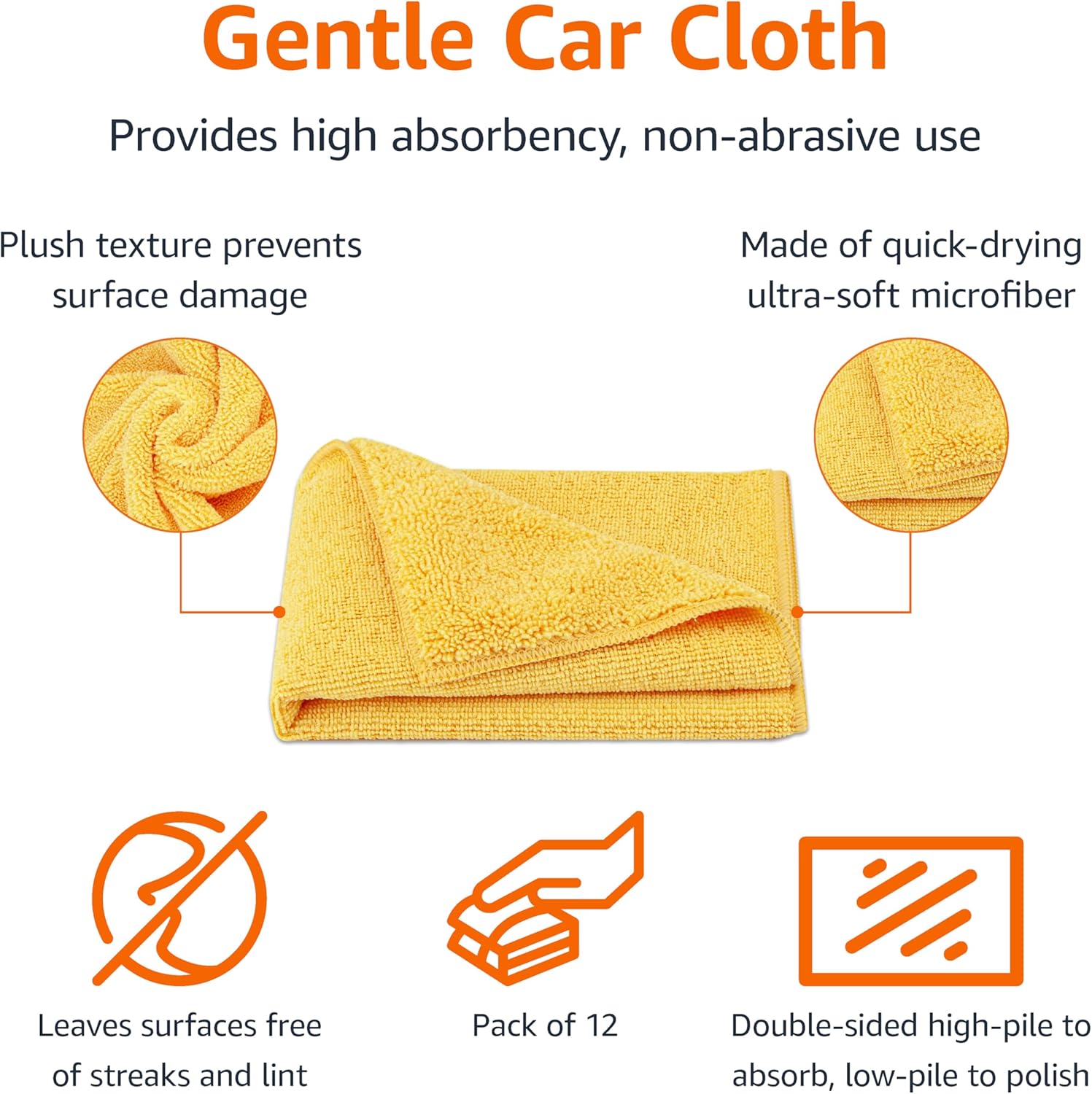 Thumbnail 1 de Amazon Basics Microfiber Car Drying Towels (12-Pack) – 16" x 16", Yellow