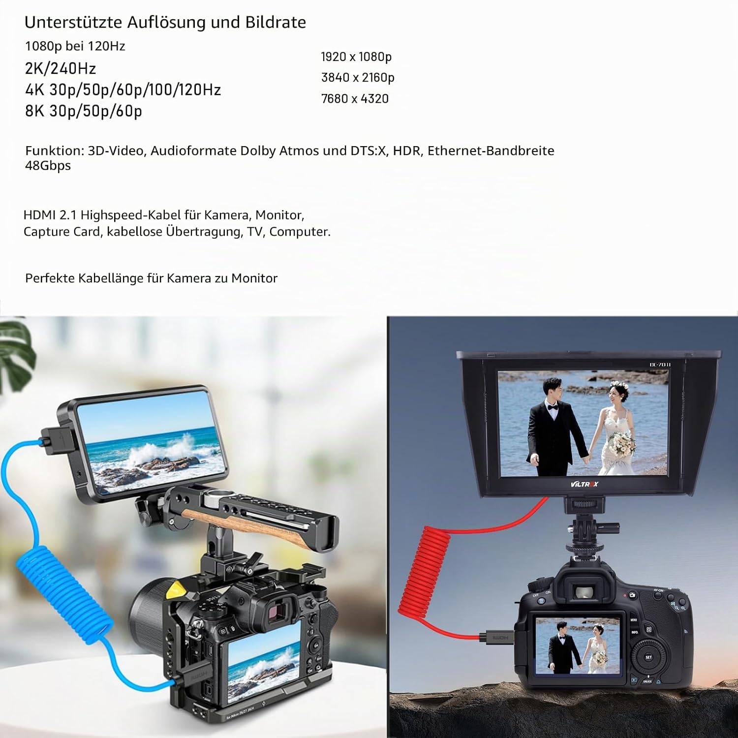 Detalle de HangTon Micro HDMI zu HDMI Kabel 4K/8K 60p – kompakt & flexibel für ATOMOS Ninja V, R5/R6-Serie, Sony & mehr