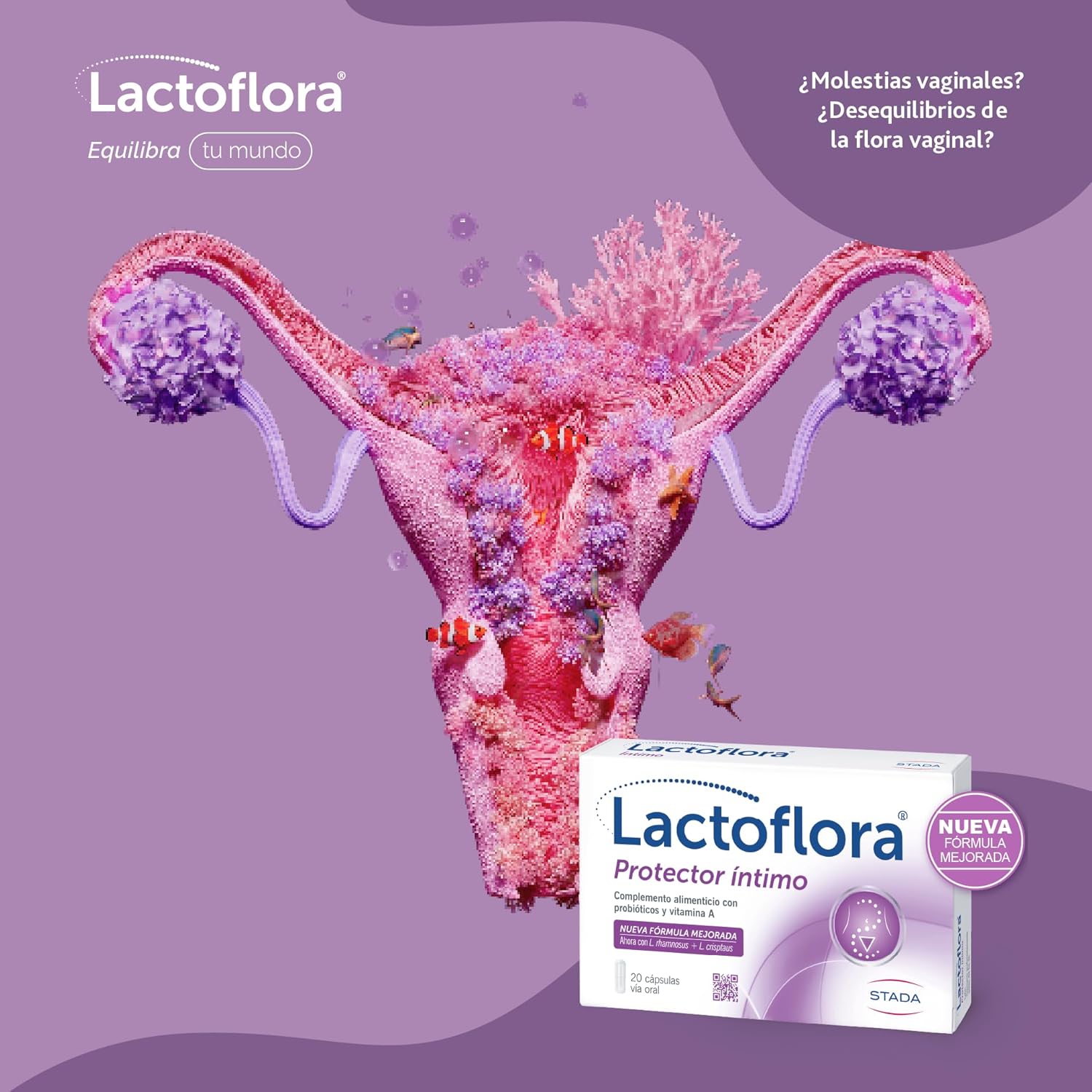 Detalle de LACTOFLORA Protector Íntimo Mujer con probióticos y Vitamina A (20 cápsulas)