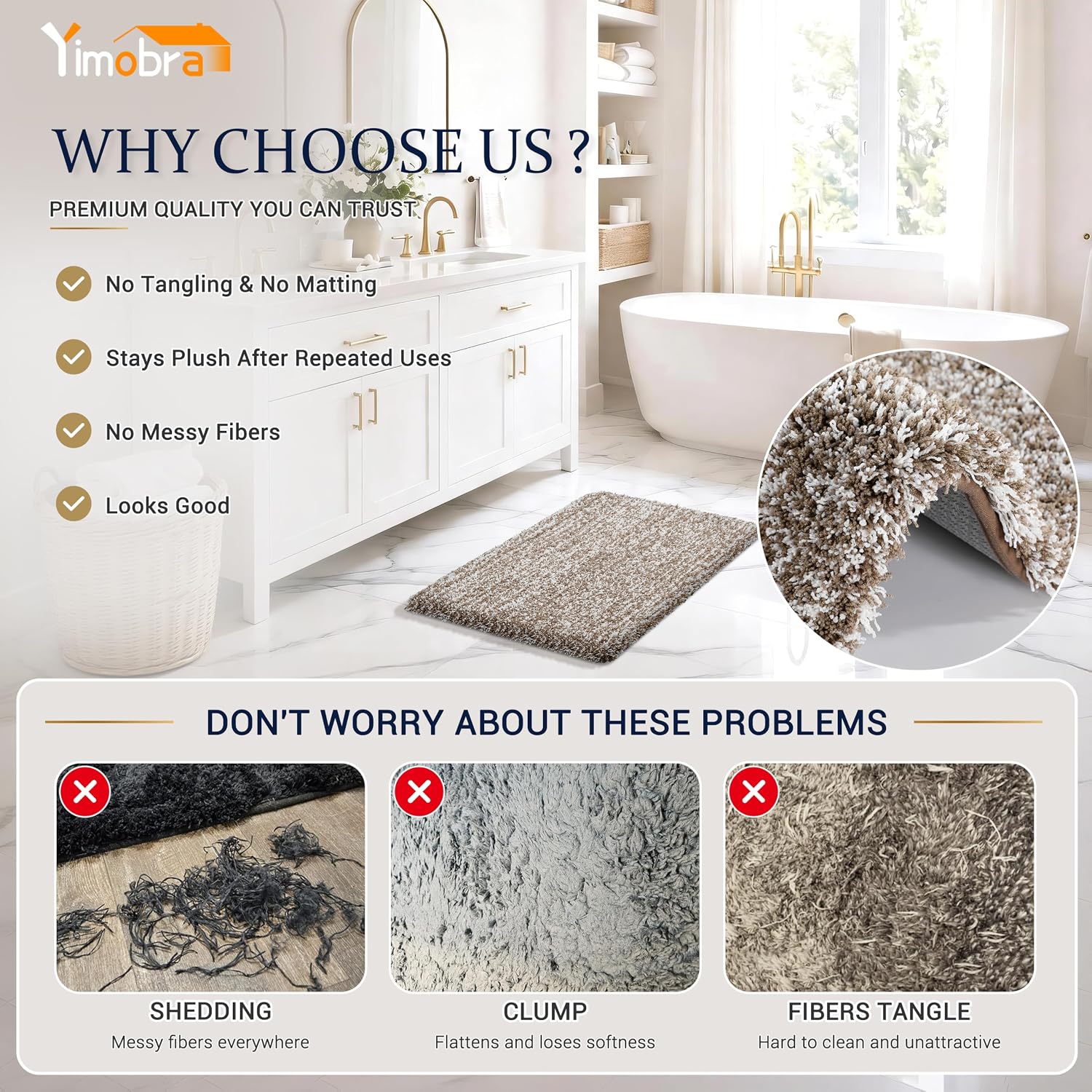 Thumbnail 2 de Yimobra 60 x 24-Inch Bathroom Runner Rug, Washable Non-Slip Microfiber, Brown & White