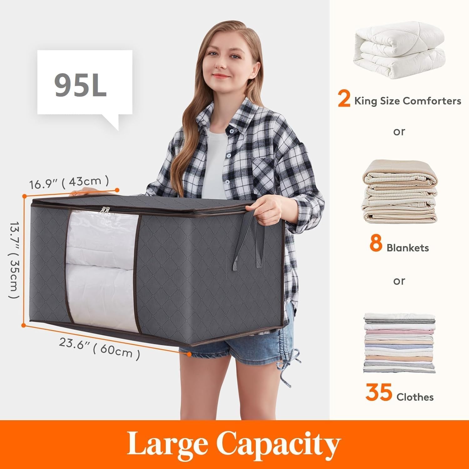 Thumbnail 2 de Lifewit 95L Clothes Storage Bags (4 Pack) – Foldable, with Clear Window, Grey