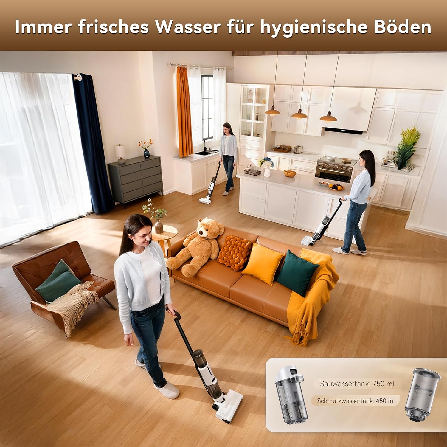 Detalle 2 de JONR ED12 Lite Nass-Trockensauger & Wischsauger 3-in-1 kabellos mit Akku, Selbstreinigung und Anti-Verwicklungs-Design