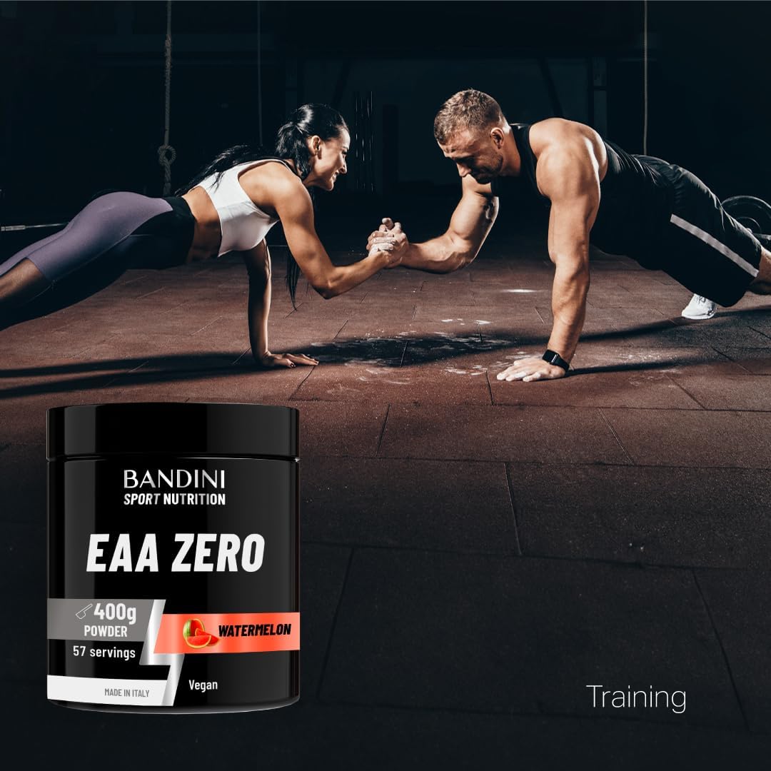 Detalle de BANDINI EAA-poeder 400 g, vegan, watermeloensmaak en BCAA 2:1:1