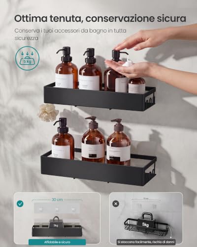 Detalle 2 de SONGMICS mensole doccia senza foratura, set da 2 in acciaio antiruggine nero