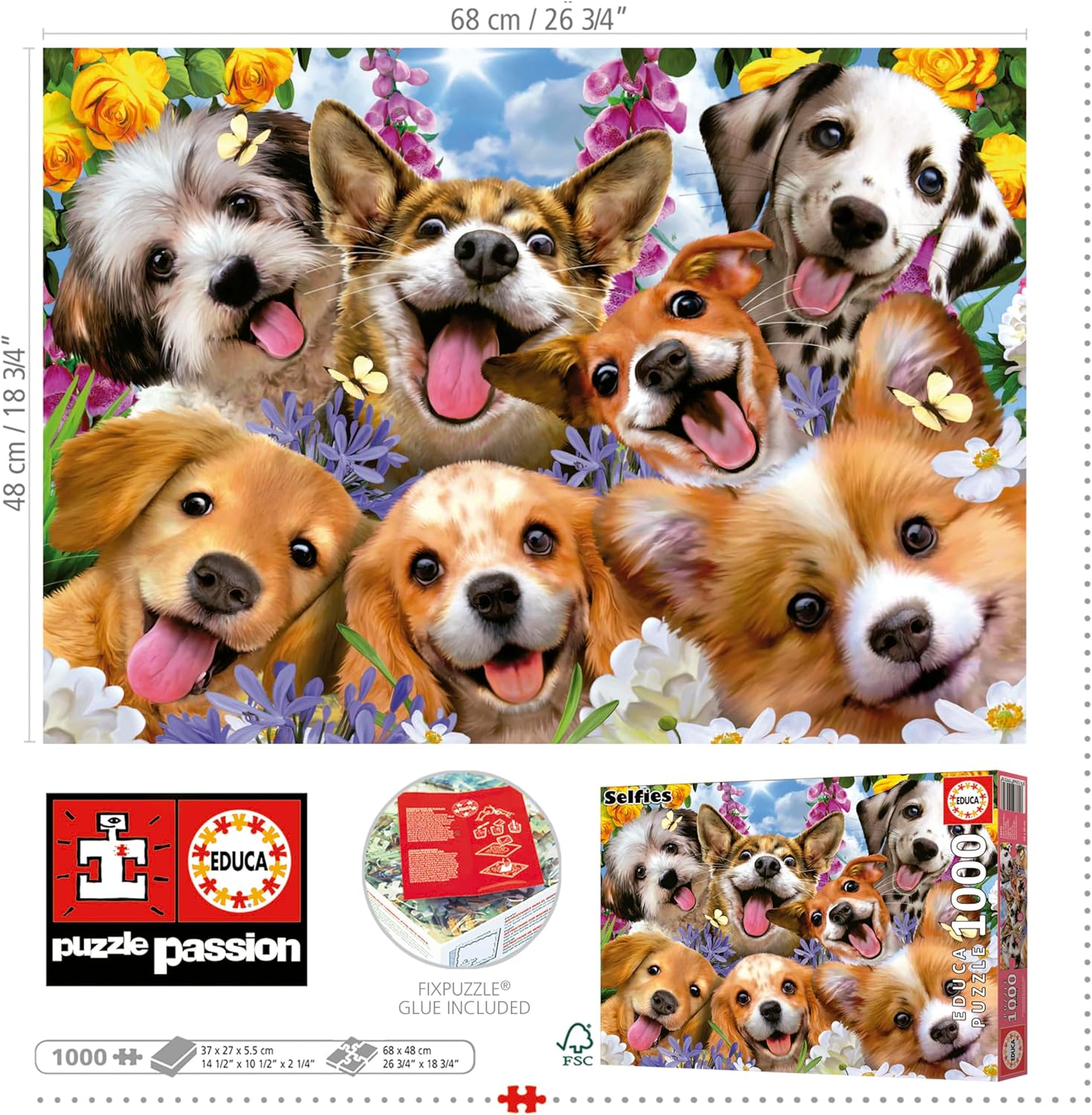 Thumbnail 2 de Educa Selfie de Perritos 🐶 Puzzle 1000 Piezas, 68x48 cm