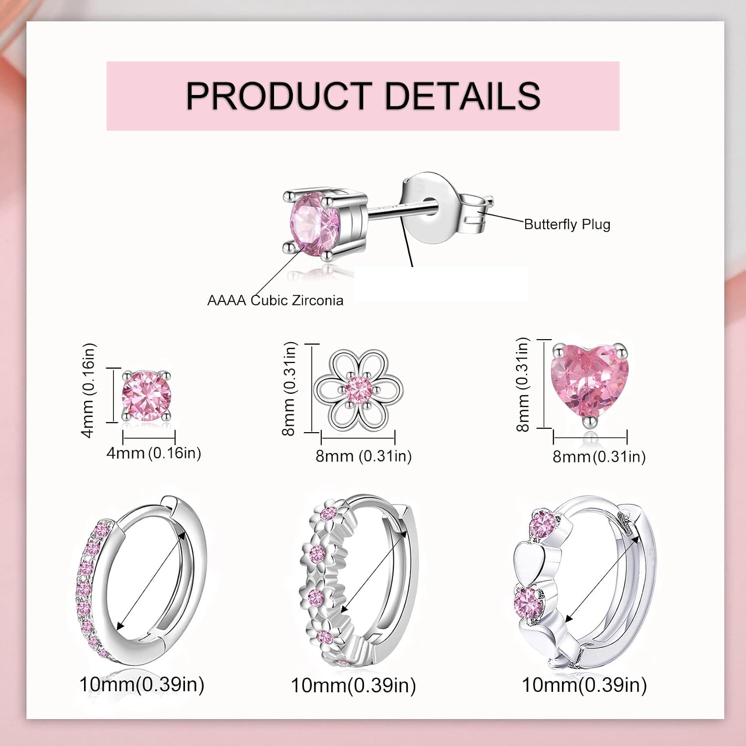 Thumbnail 4 de 6 Pairs Huggie Hoop Earrings for Girls by RANKEEF – 925 Sterling Silver, Hypoallergenic, 6 Styles