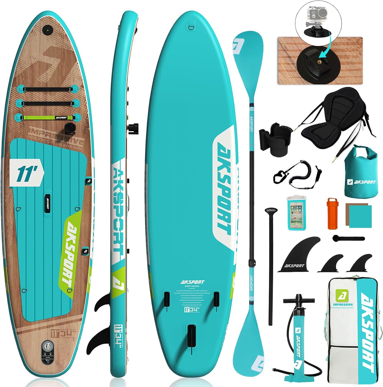AKSPORT Aufblasbares SUP 11×34×6