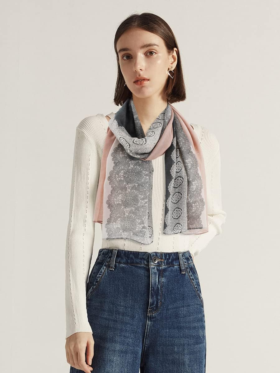 Thumbnail 1 de DAMILY Foulard Femme – Motif Dentelle, Écharpe Châle Doux et Léger en Voile de Coton