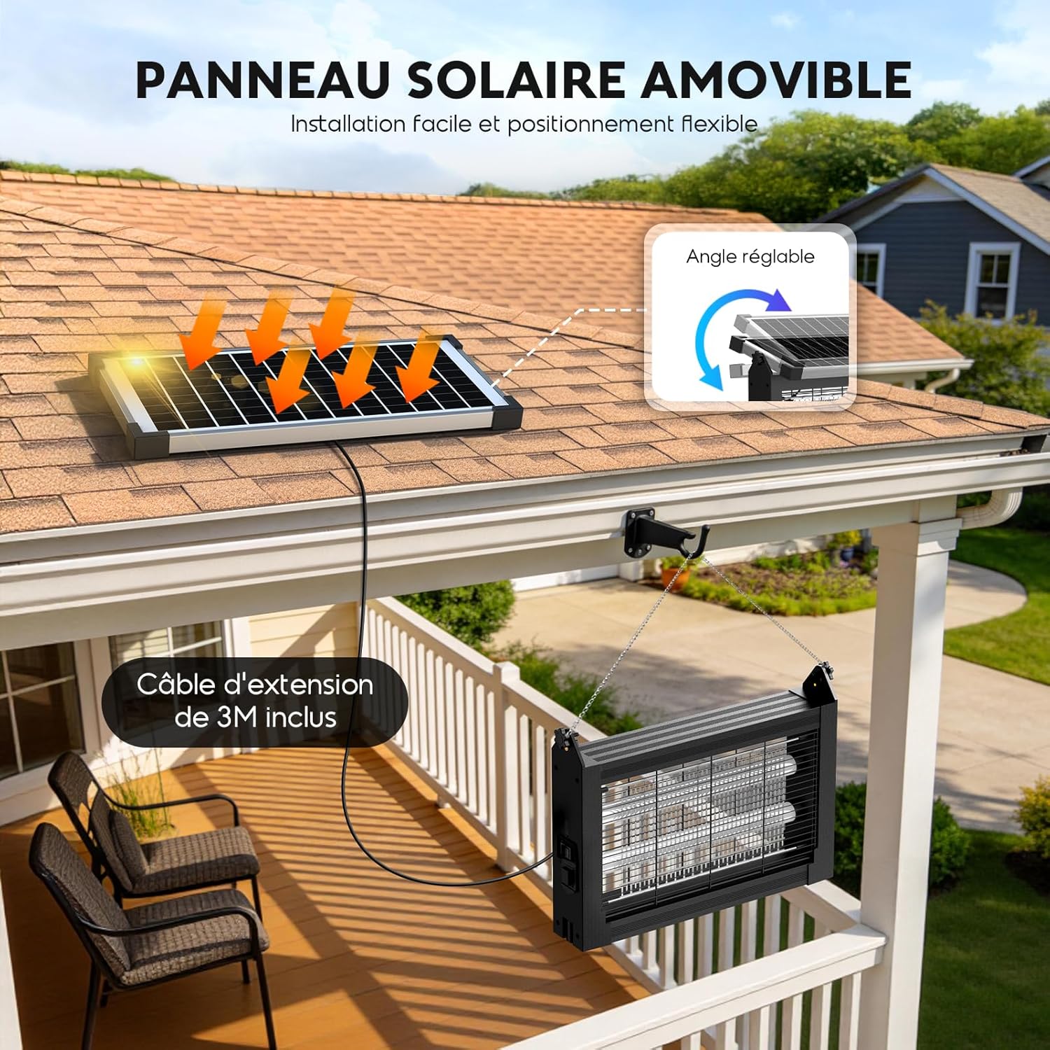 Thumbnail 4 de Dnenellr Lampe Anti-Moustique Solaire d’Extérieur 4500V, IPX5, USB-C – parfait pour jardin et camping