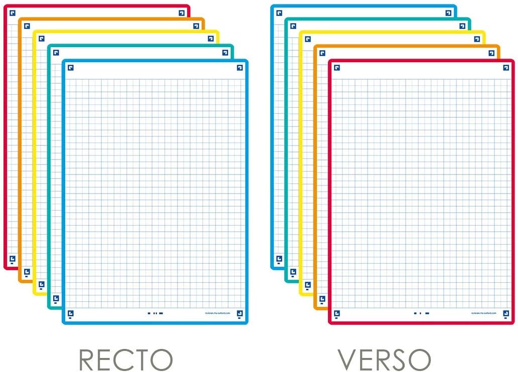 Detalle de Oxford Révision 2.0 – Fiches Bristol A5 50 unités, cadre turquoise, rayure 5x5 (Recto/Verso)