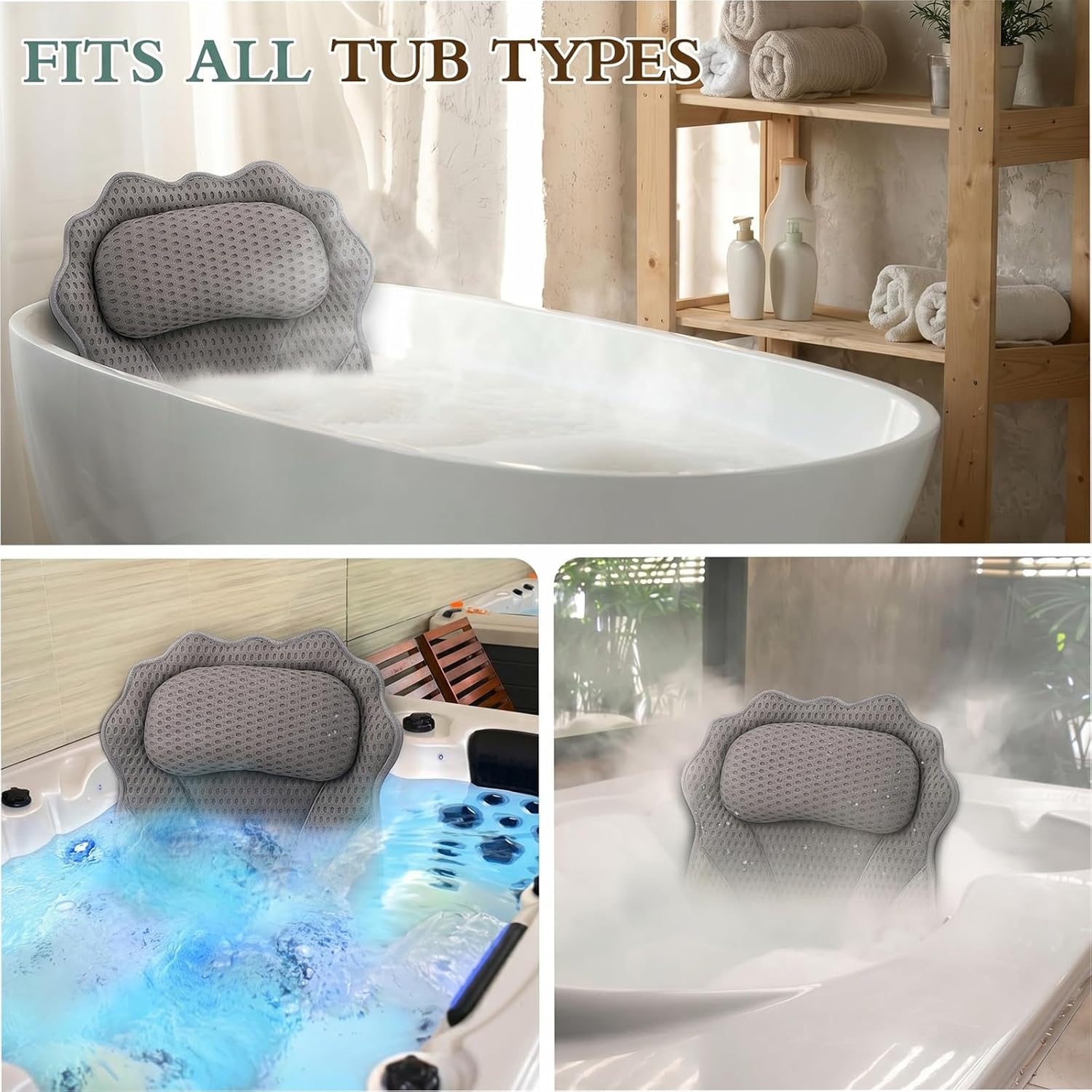 Thumbnail 6 de RUVINCE Ergonomic bath pillow with 6 suction cups