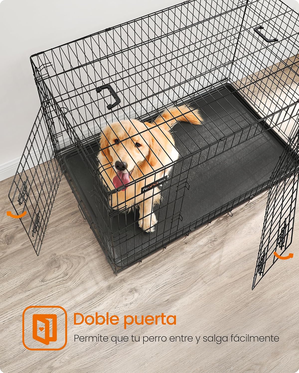 Detalle de Feandrea Jaula para perros plegable XXL con 2 puertas y bandeja extraíble (PPD48H)