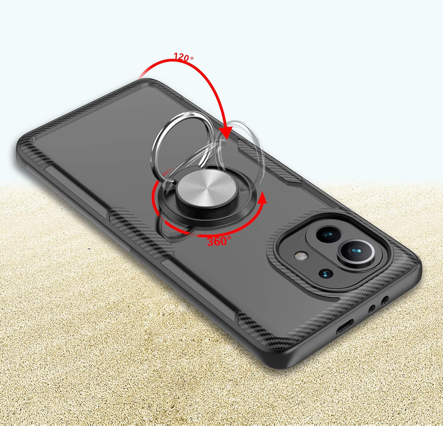 Thumbnail 4 de SORAKA Hülle für Xiaomi Mi 11 5G – transparente Hülle mit Ringständer, Silikonrahmen und Metallplatte zur Autohalterung