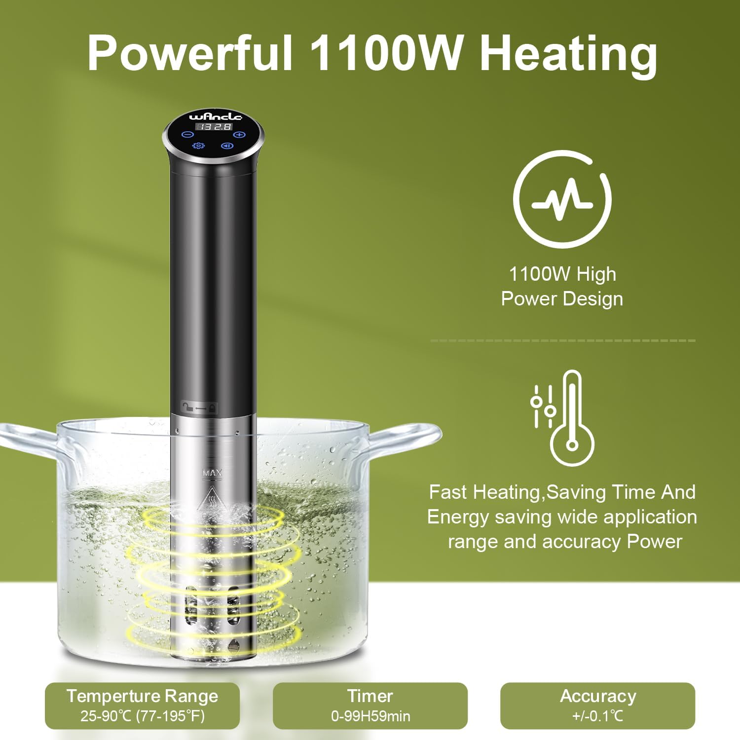 Detalle 2 de Wancle Roner 1100W Sous Vide — control ±0,1 °C