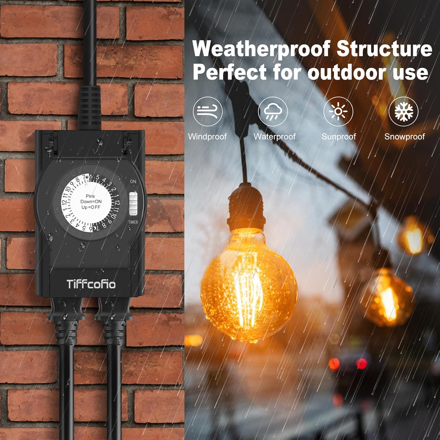 Thumbnail 2 de TiFFCOFiO TF-202 Outdoor Mechanical Timer, 24-Hour, 2 Grounded Outlets