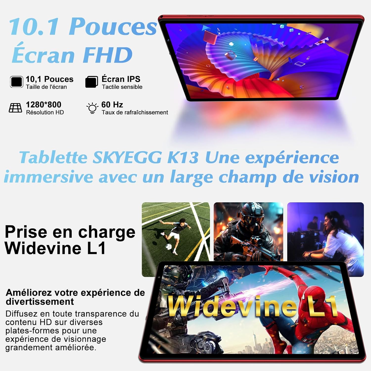 Detalle 2 de Tablet 10 pollici Android K13: 20 GB RAM, 128 GB ROM espandibile fino a 1 TB, Wi‑Fi 6 e Widevine L1