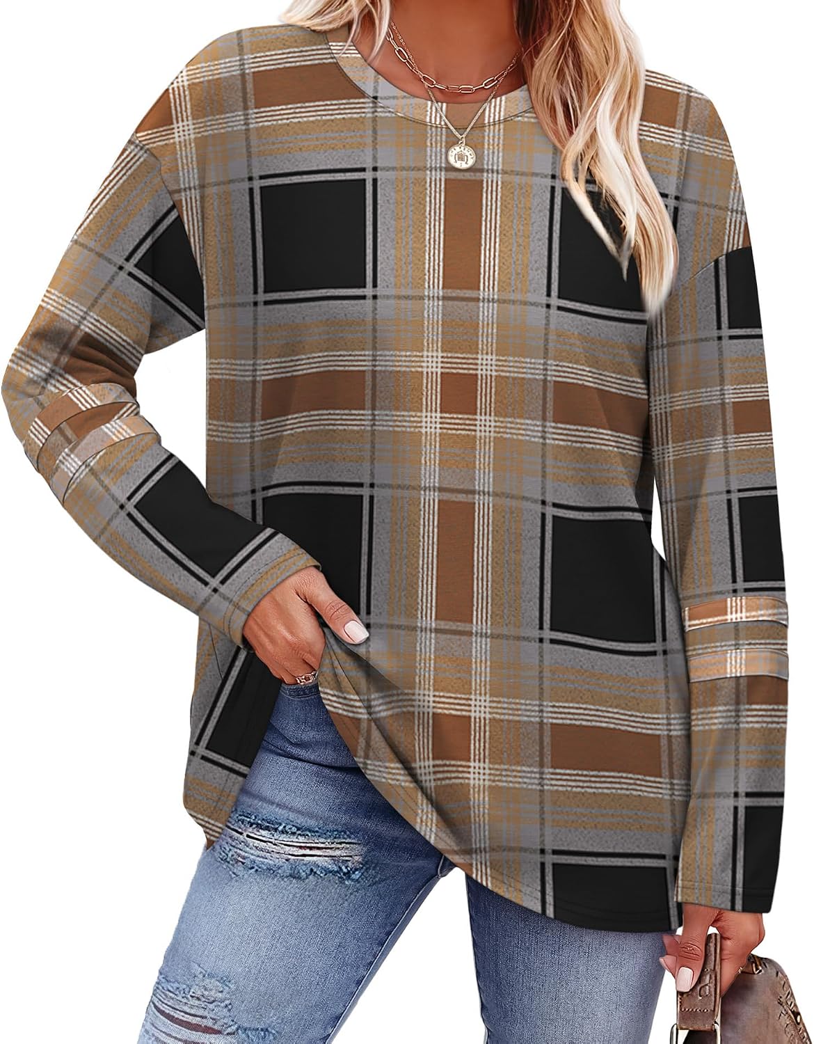 Thumbnail 6 de SAMPEEL Long Sleeve Shirts Color Block tops