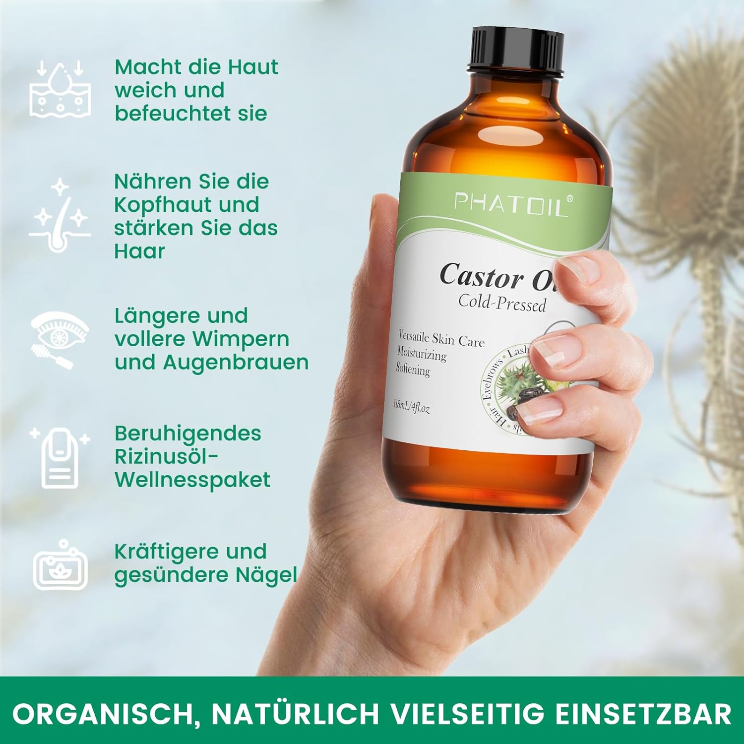 Detalle 2 de PHATOIL Rizinusöl Bio 118ml 🌱