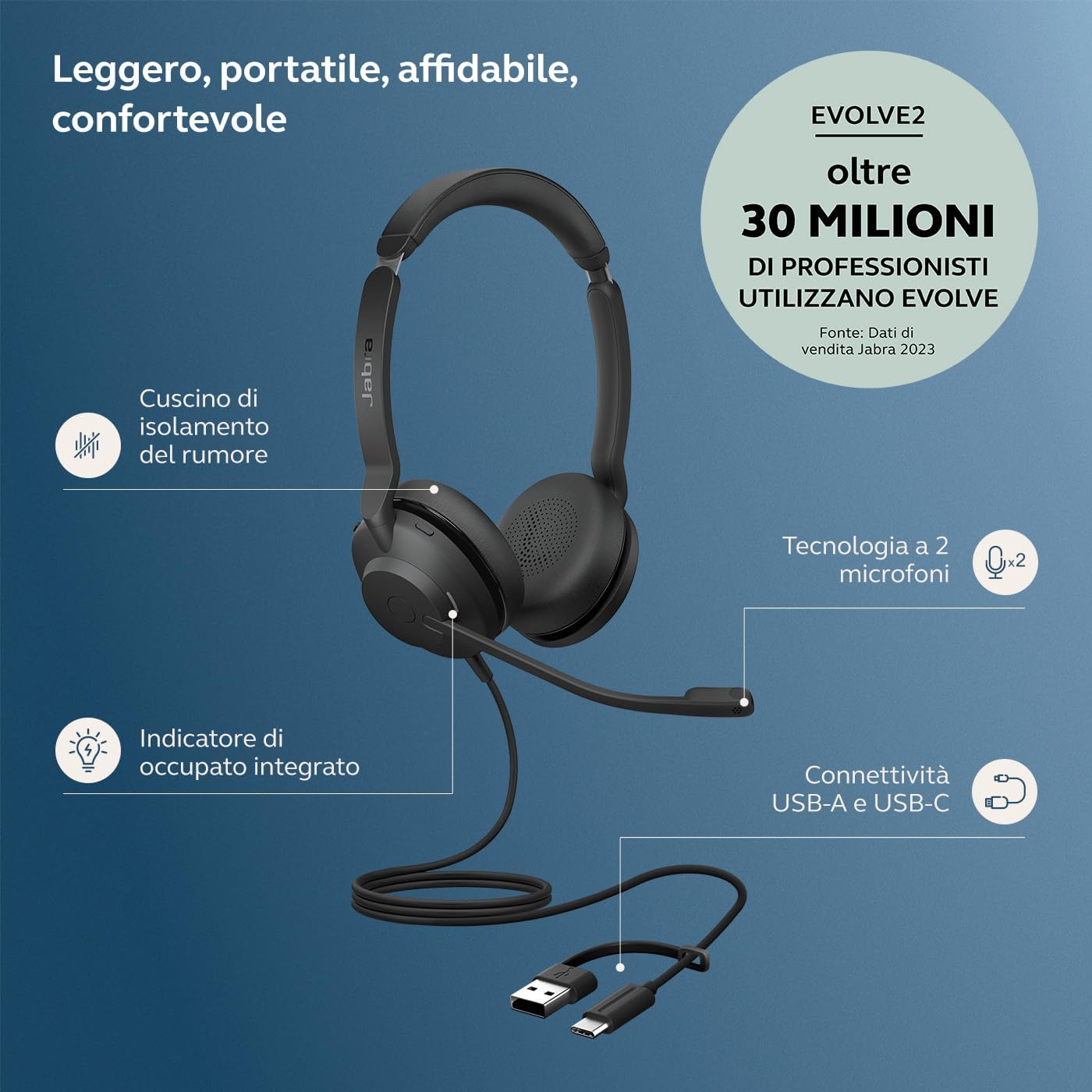 Thumbnail 1 de Jabra Evolve2 30 SE (USB-A/USB-C) cuffie con microfono con cancellazione del rumore certificate UC