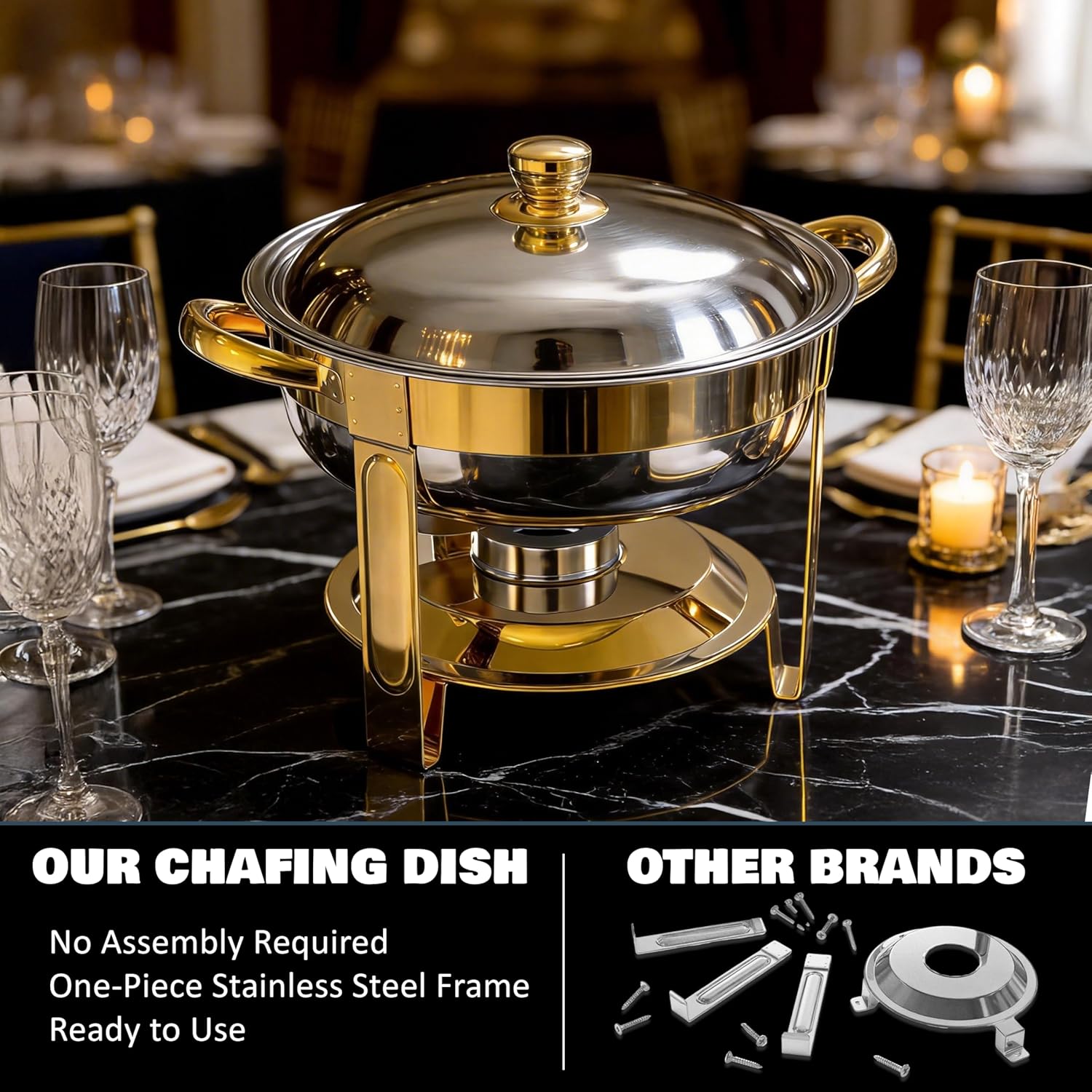 Thumbnail 3 de Trivico Chafing Dishes for Buffet Set (4 Pack, 6QT) Stainless Steel Food Warmers with 30-Second Lid Assembly